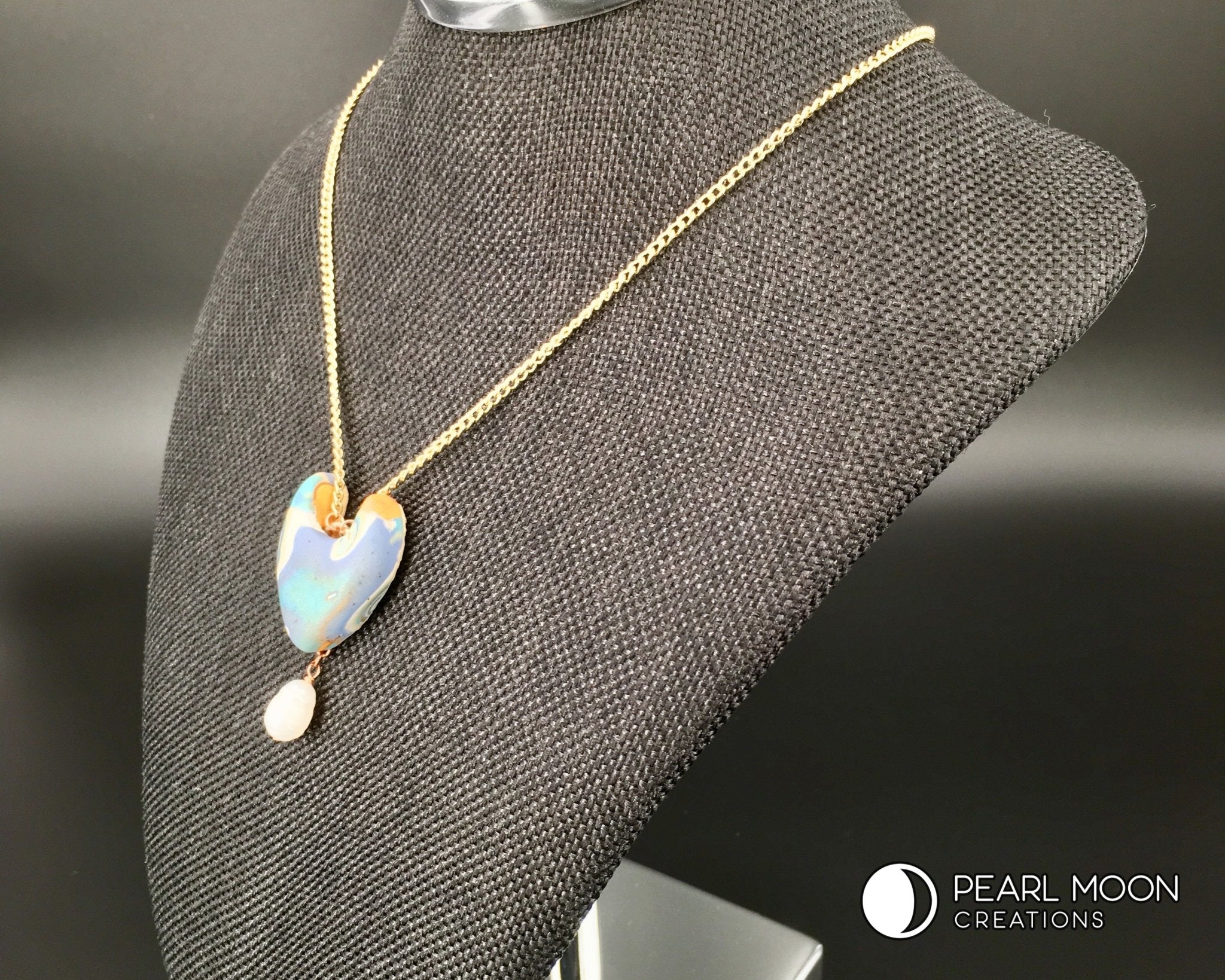 Abstract Blue Polymer Clay Pendant Necklace - Pearl Moon Creations