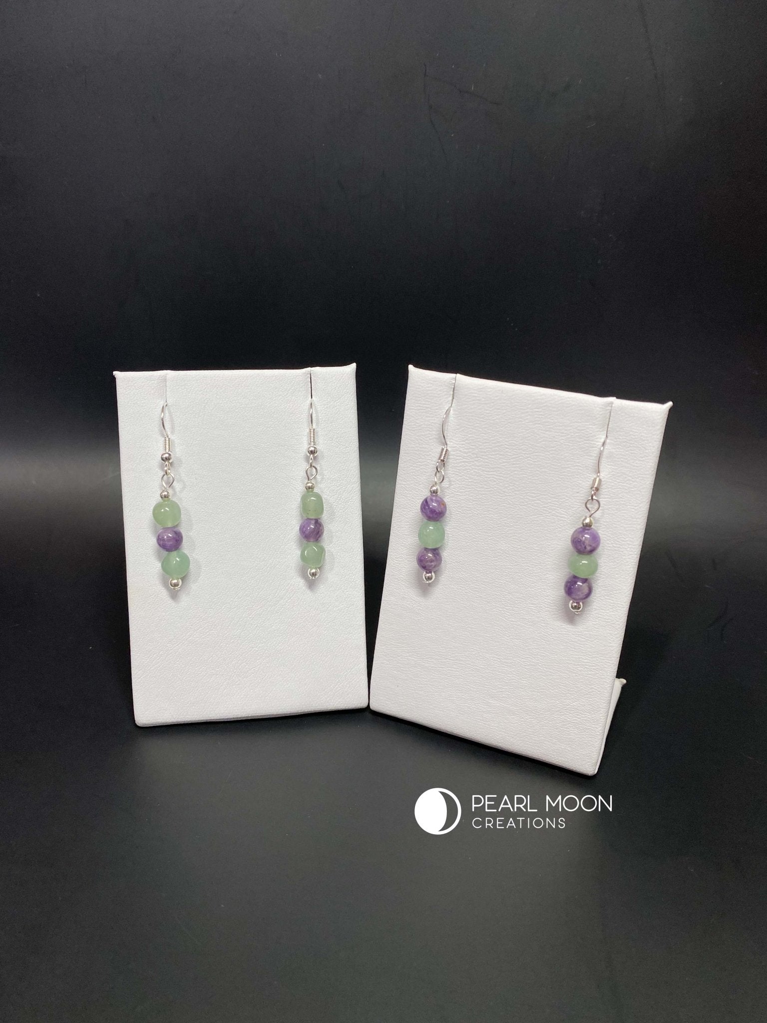 Amethyst and Aventurine Drop Earrings - Pearl Moon Creations