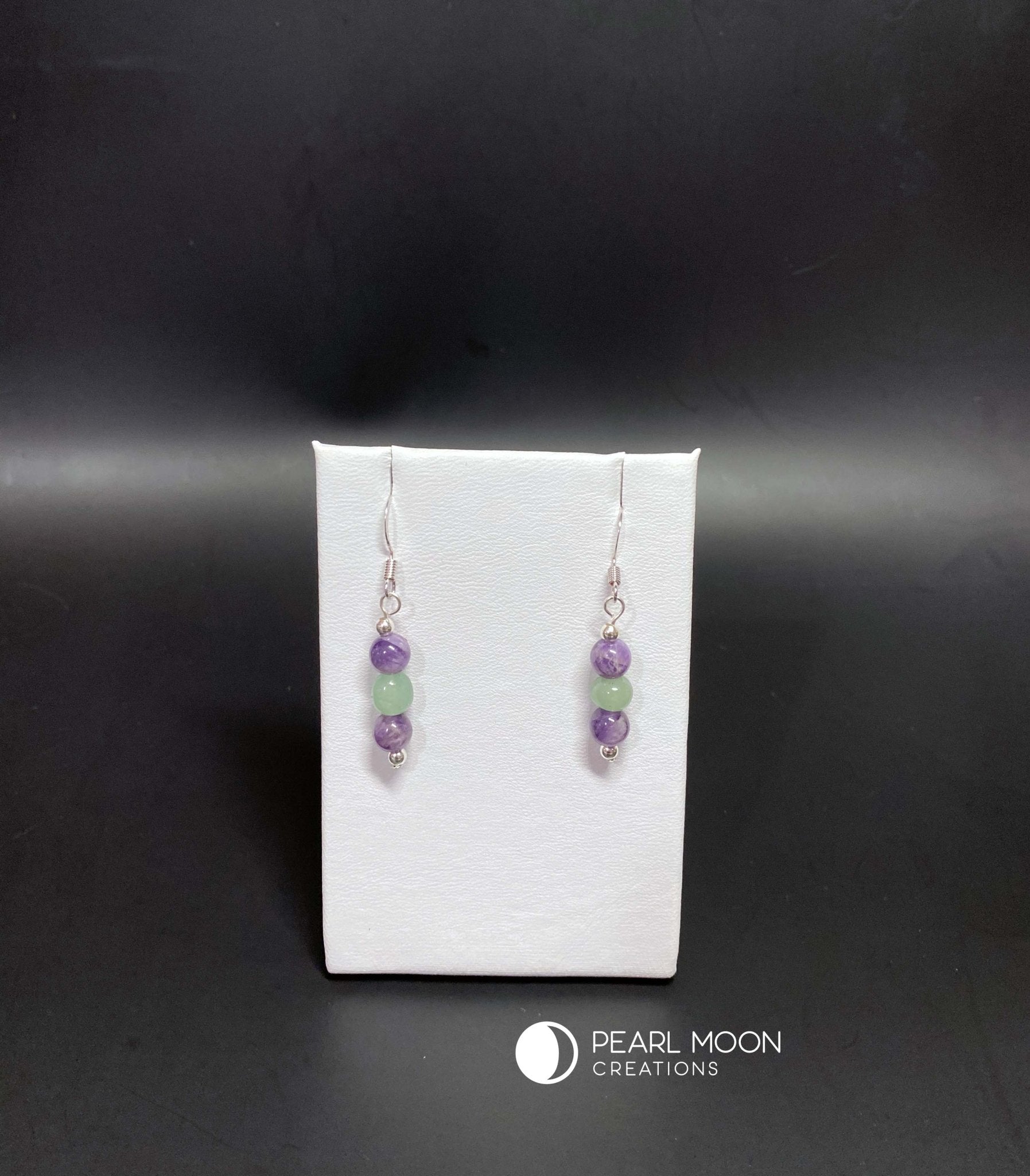 Amethyst and Aventurine Drop Earrings - Pearl Moon Creations