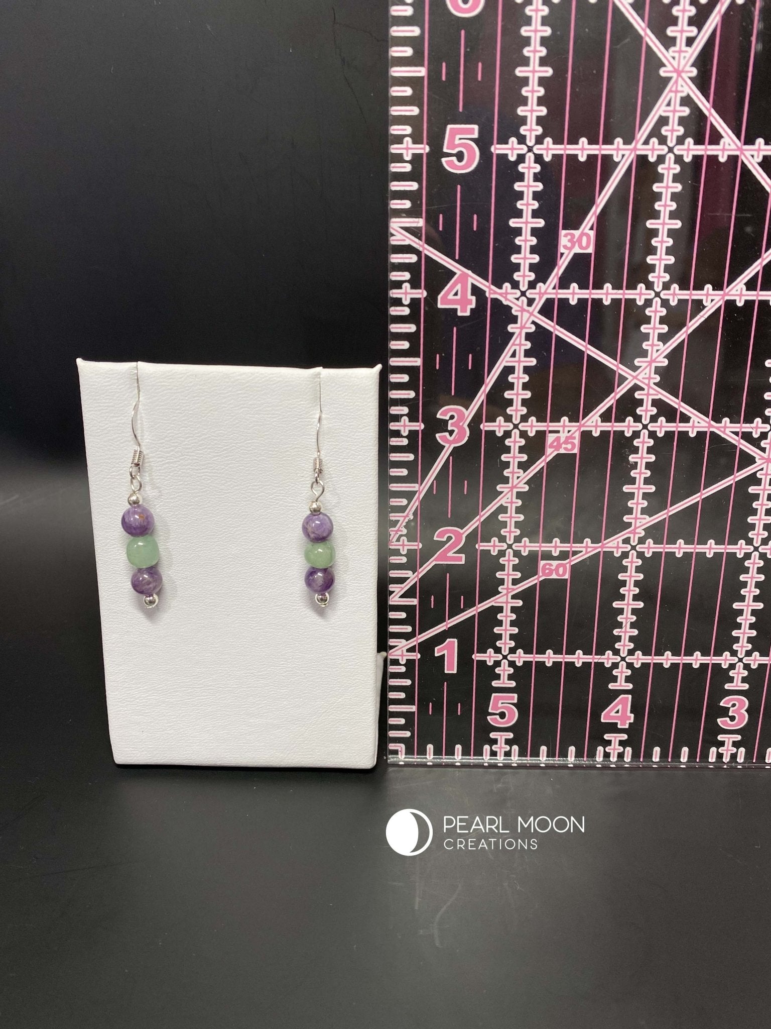 Amethyst and Aventurine Drop Earrings - Pearl Moon Creations