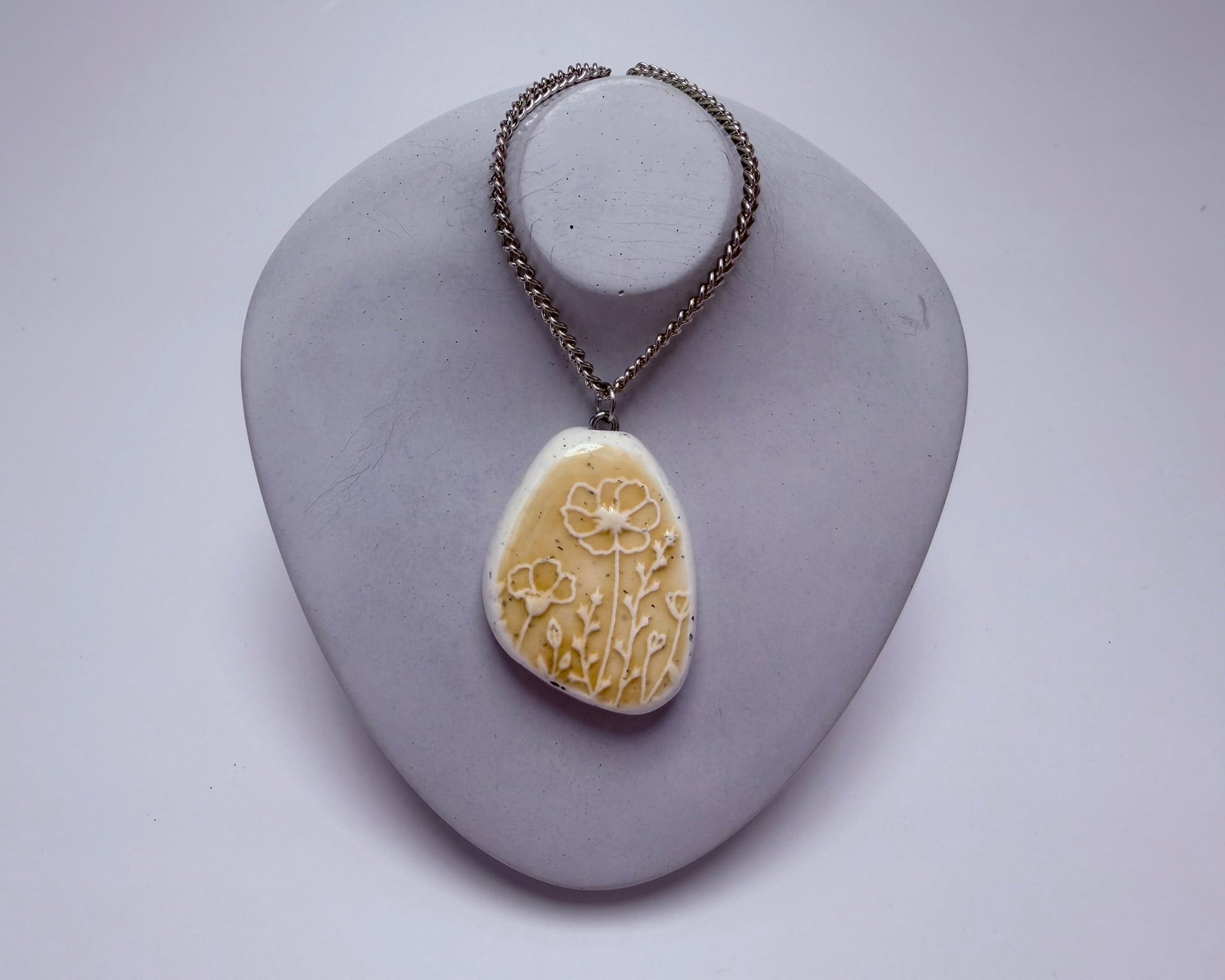 Beige Wildflower Pendant Necklace - Pearl Moon Creations