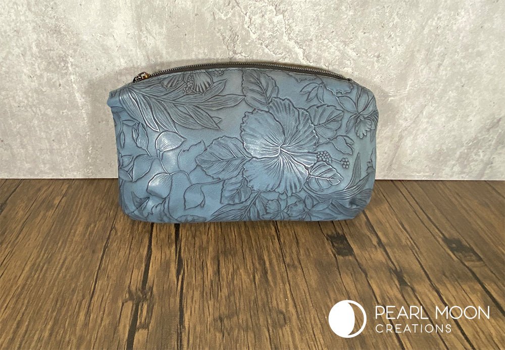 Blue Floral Embossed faux leather Clutch - Pearl Moon Creations