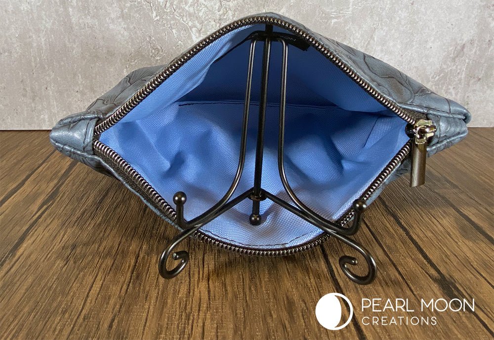 Blue Floral Embossed faux leather Clutch - Pearl Moon Creations