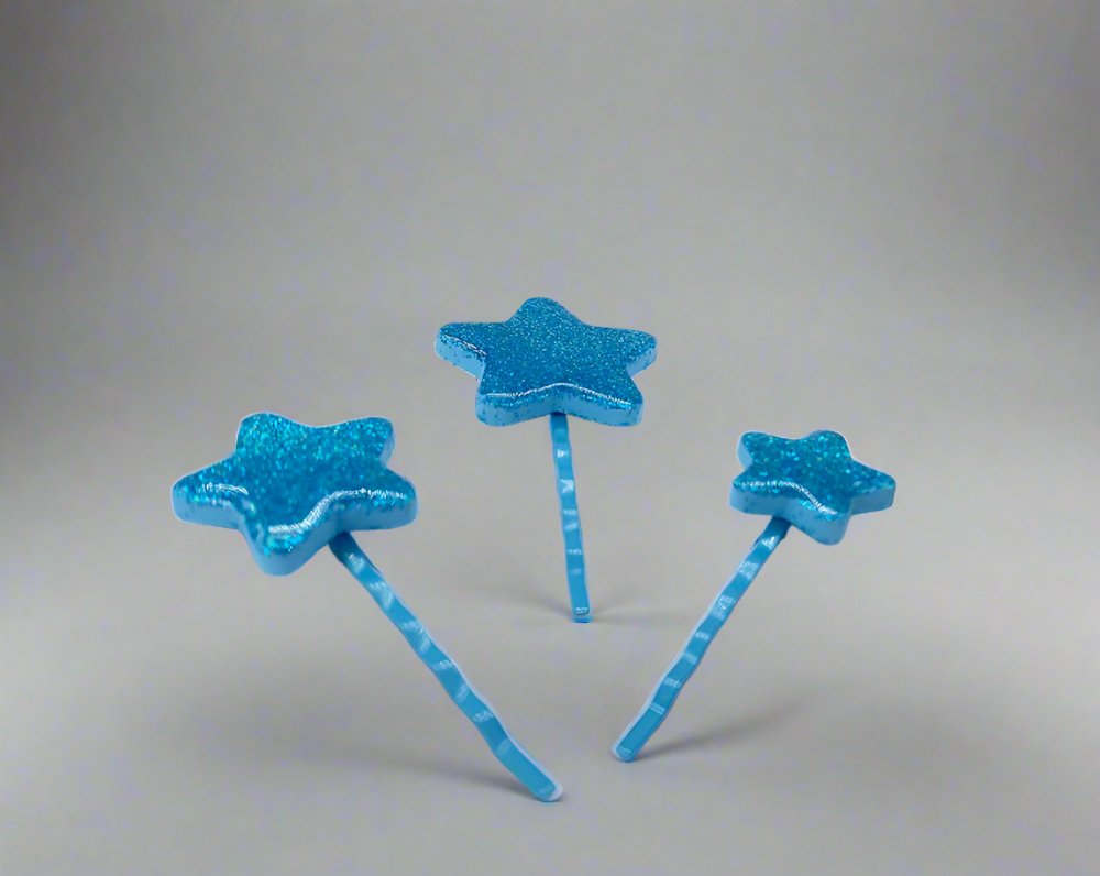 Blue Glitter Star Bobby Pins - Pearl Moon Creations