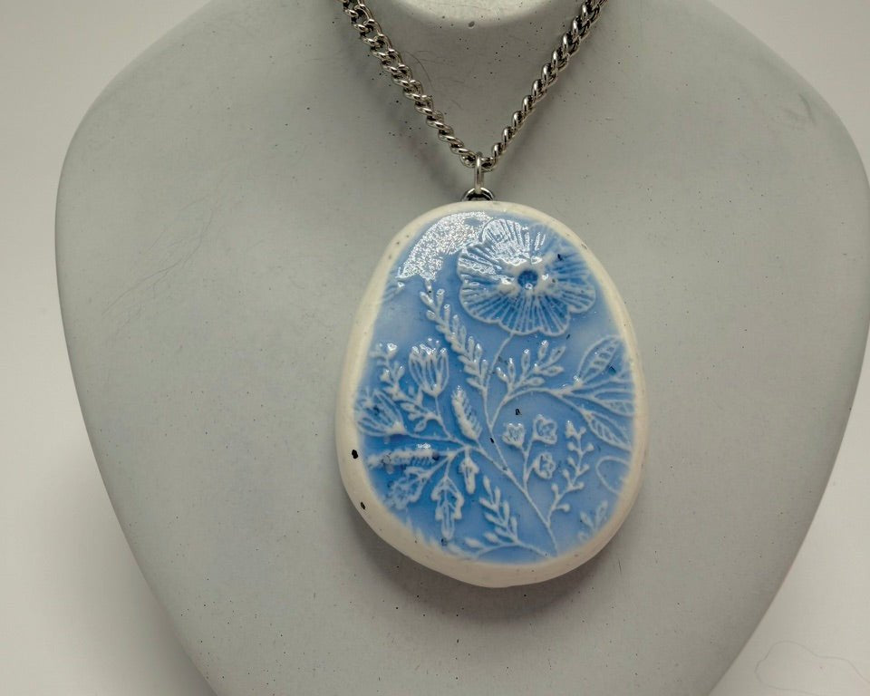 Blue Lacey Wildflower Pendant Necklace - Pearl Moon Creations