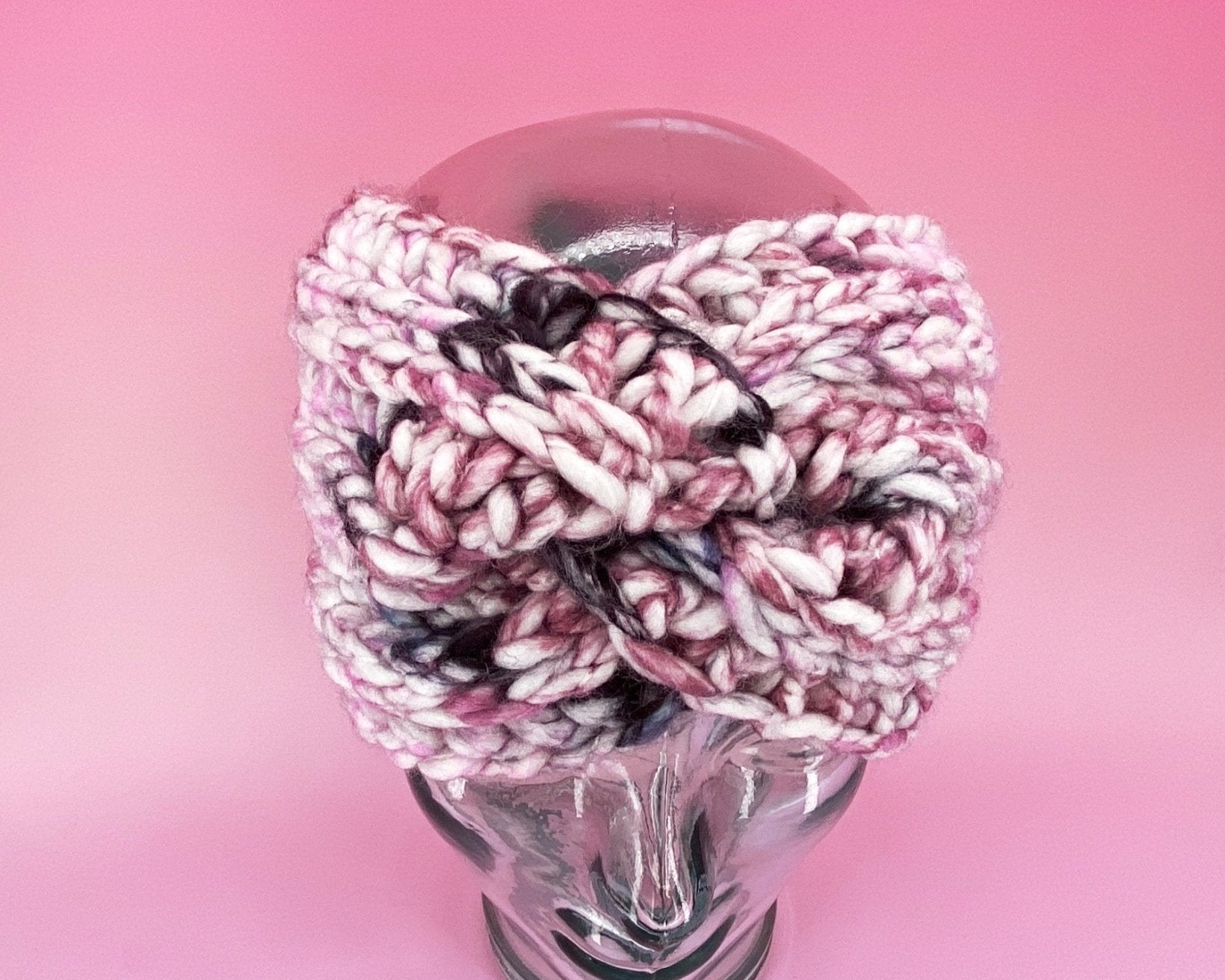 Chunky Pink Ear Warmer - Pearl Moon Creations
