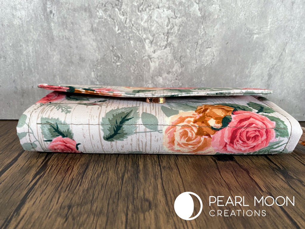 Coral Roses on White Wood Clutch Wallet - Pearl Moon Creations