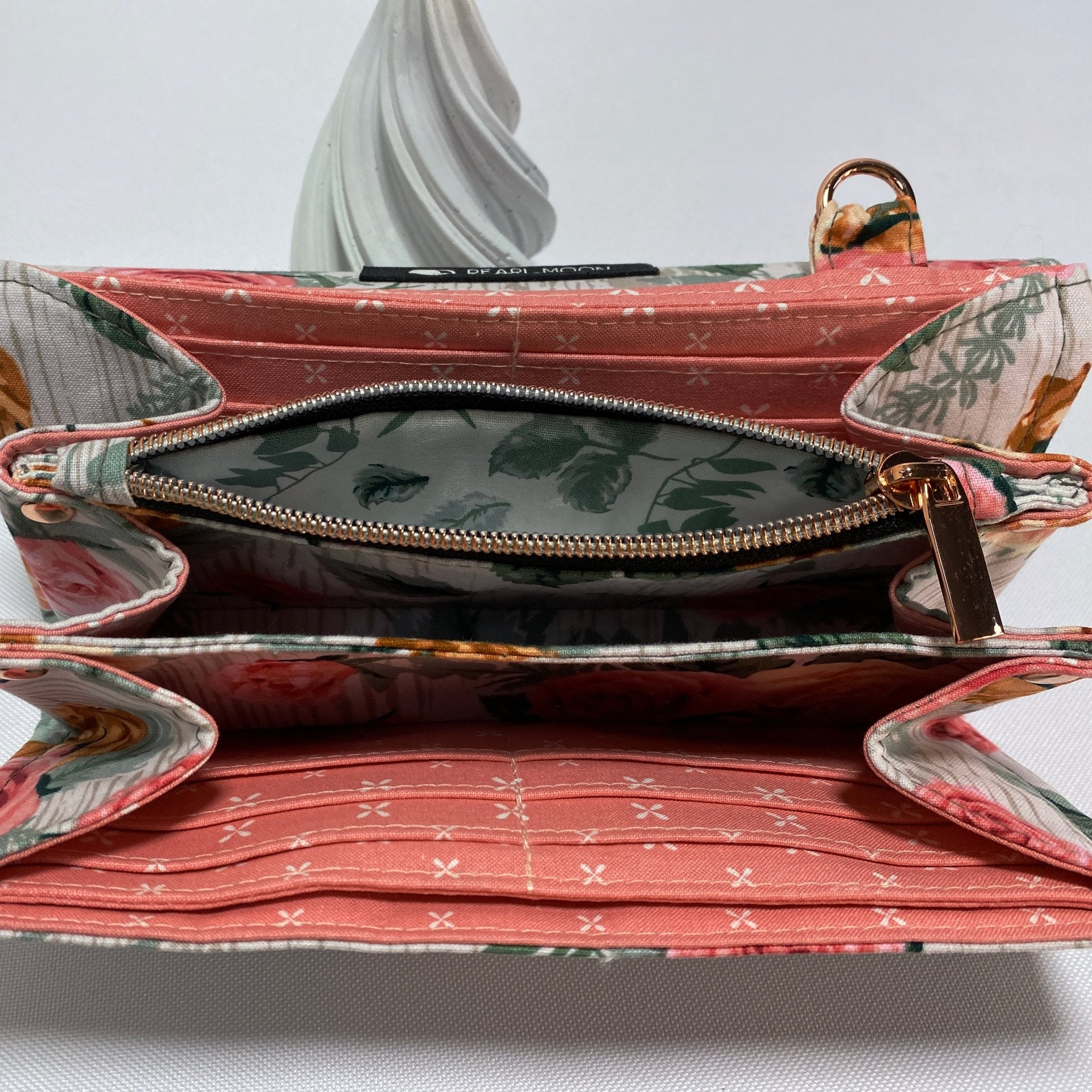 Coral Roses on White Wood Clutch Wallet - Pearl Moon Creations