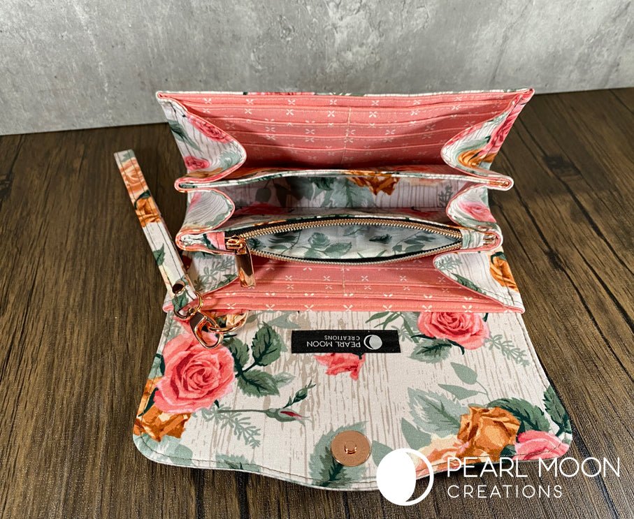 Coral Roses on White Wood Clutch Wallet - Pearl Moon Creations