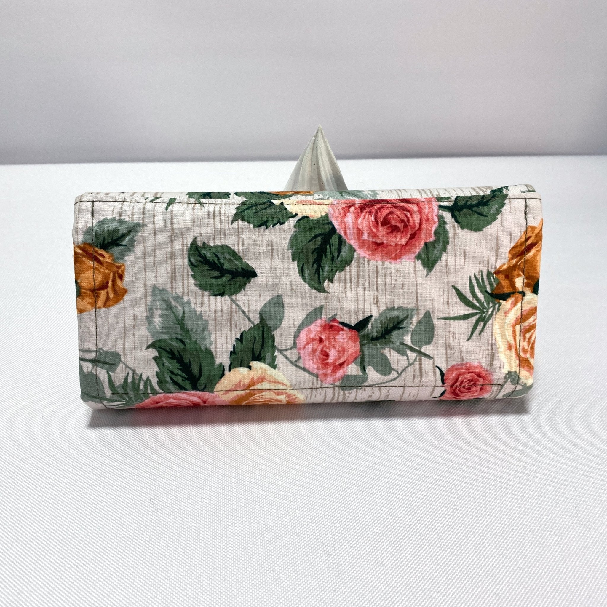 Coral Roses on White Wood Clutch Wallet - Pearl Moon Creations