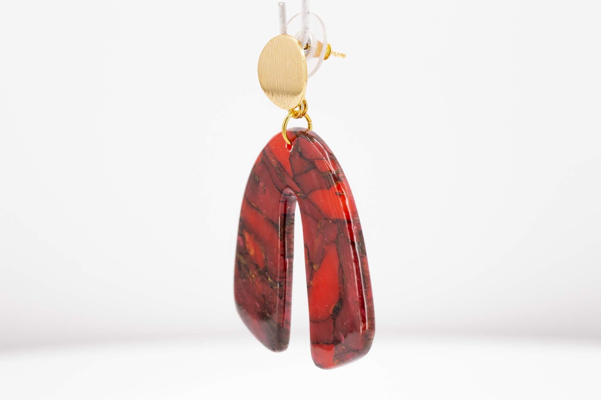 Crimson Stone Arch Earrings - Pearl Moon Creations