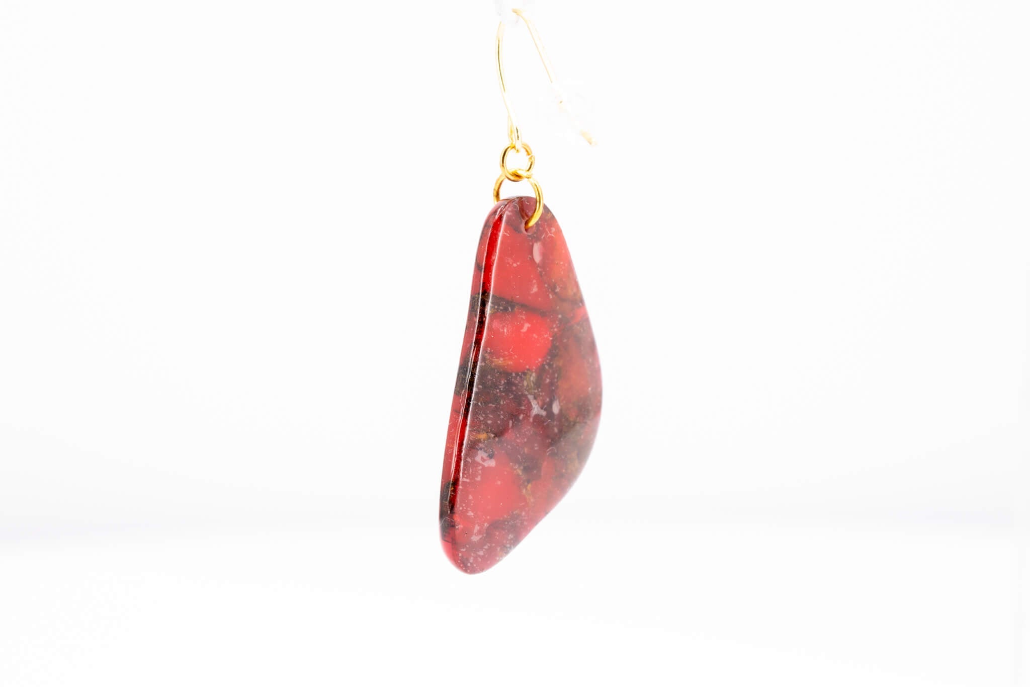 Crimson Stone Dangle Pebble Earrings - Pearl Moon Creations