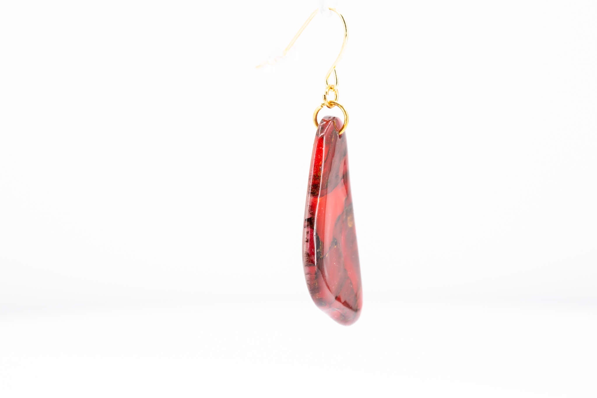 Crimson Stone Dangle Pebble Earrings - Pearl Moon Creations