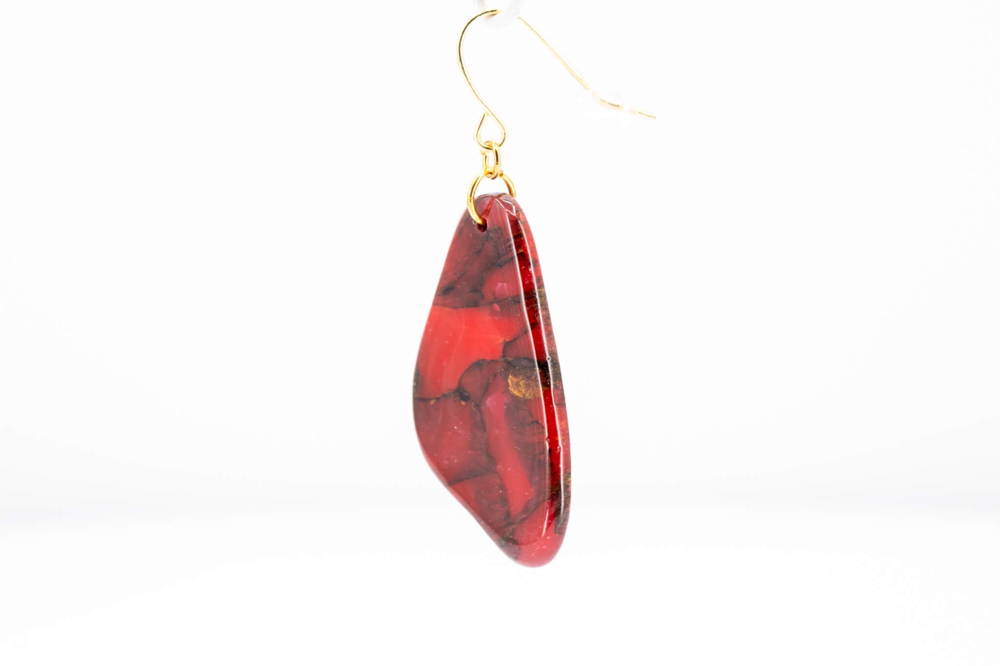 Crimson Stone Dangle Pebble Earrings - Pearl Moon Creations