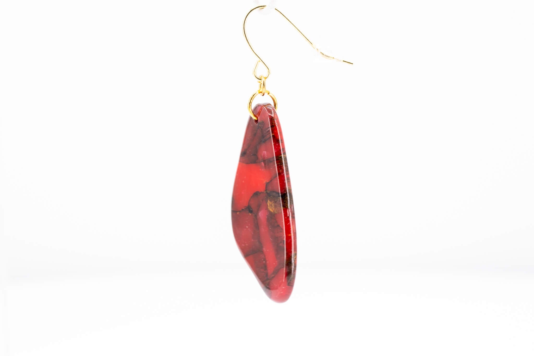 Crimson Stone Dangle Pebble Earrings - Pearl Moon Creations