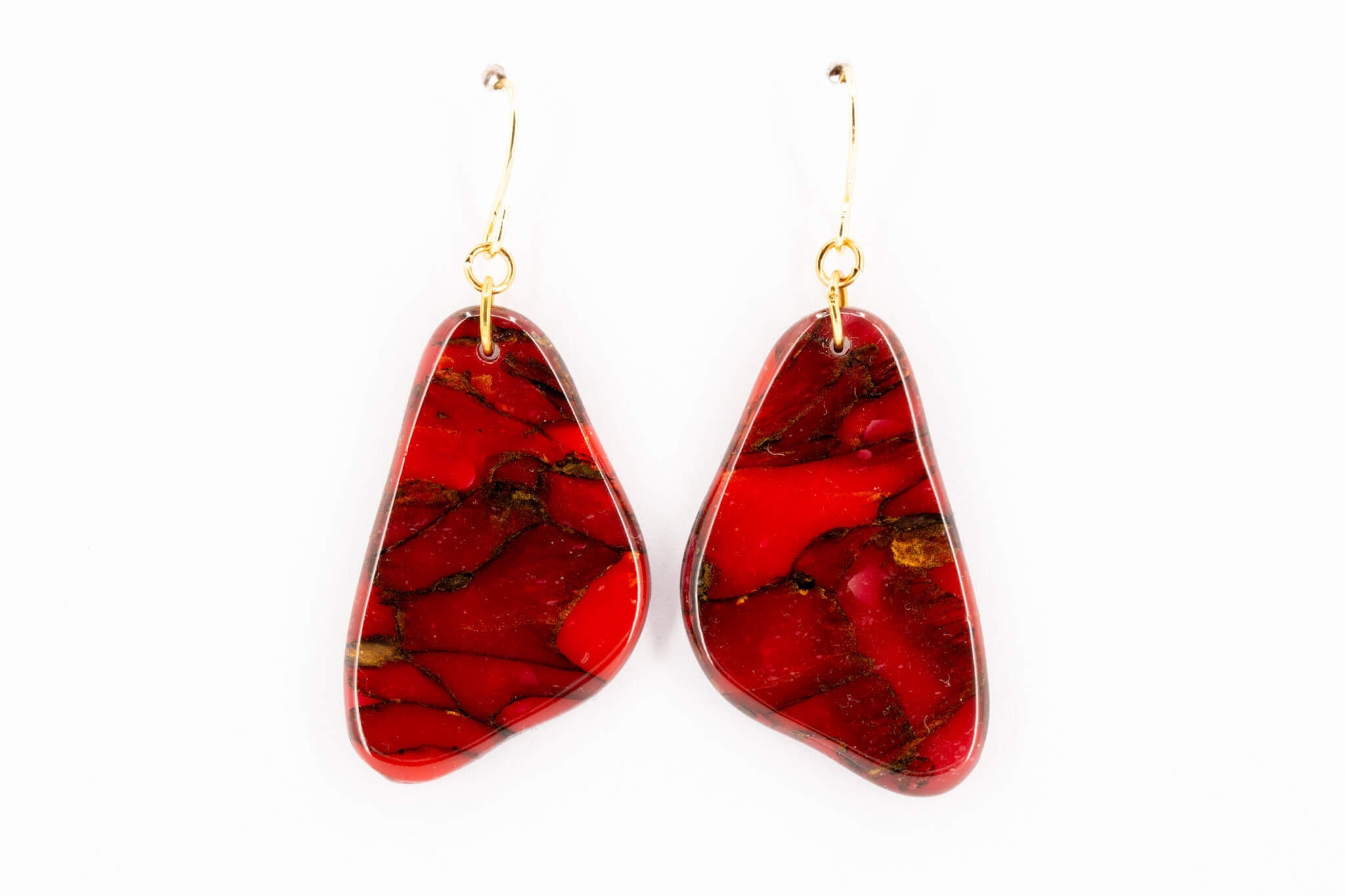 Crimson Stone Dangle Pebble Earrings - Pearl Moon Creations