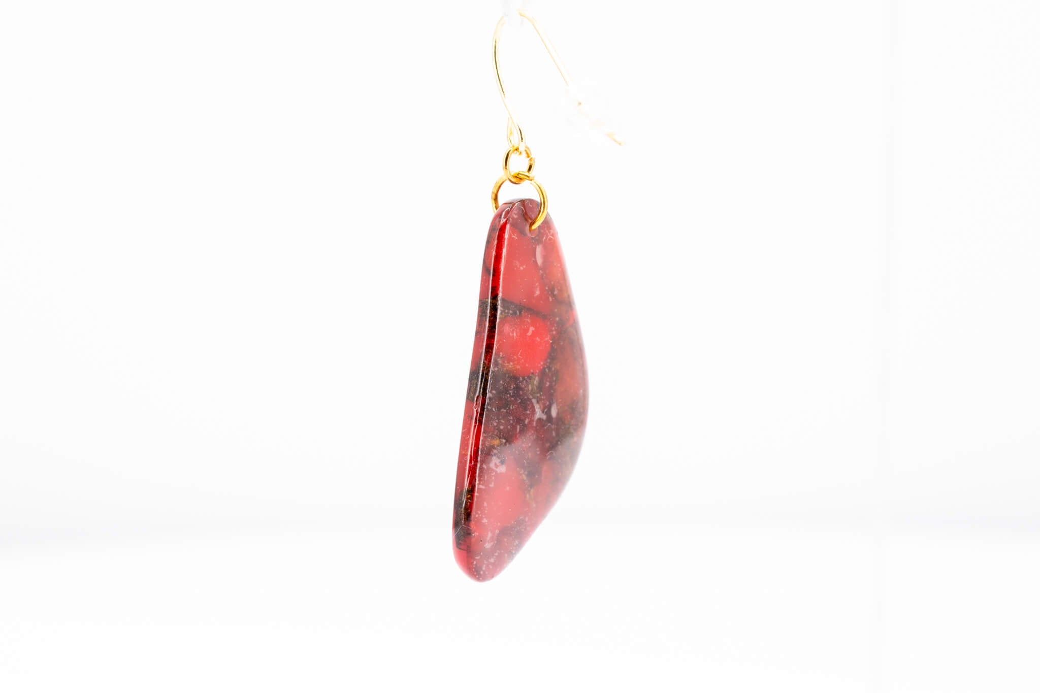 Crimson Stone Dangle Pebble Earrings - Pearl Moon Creations