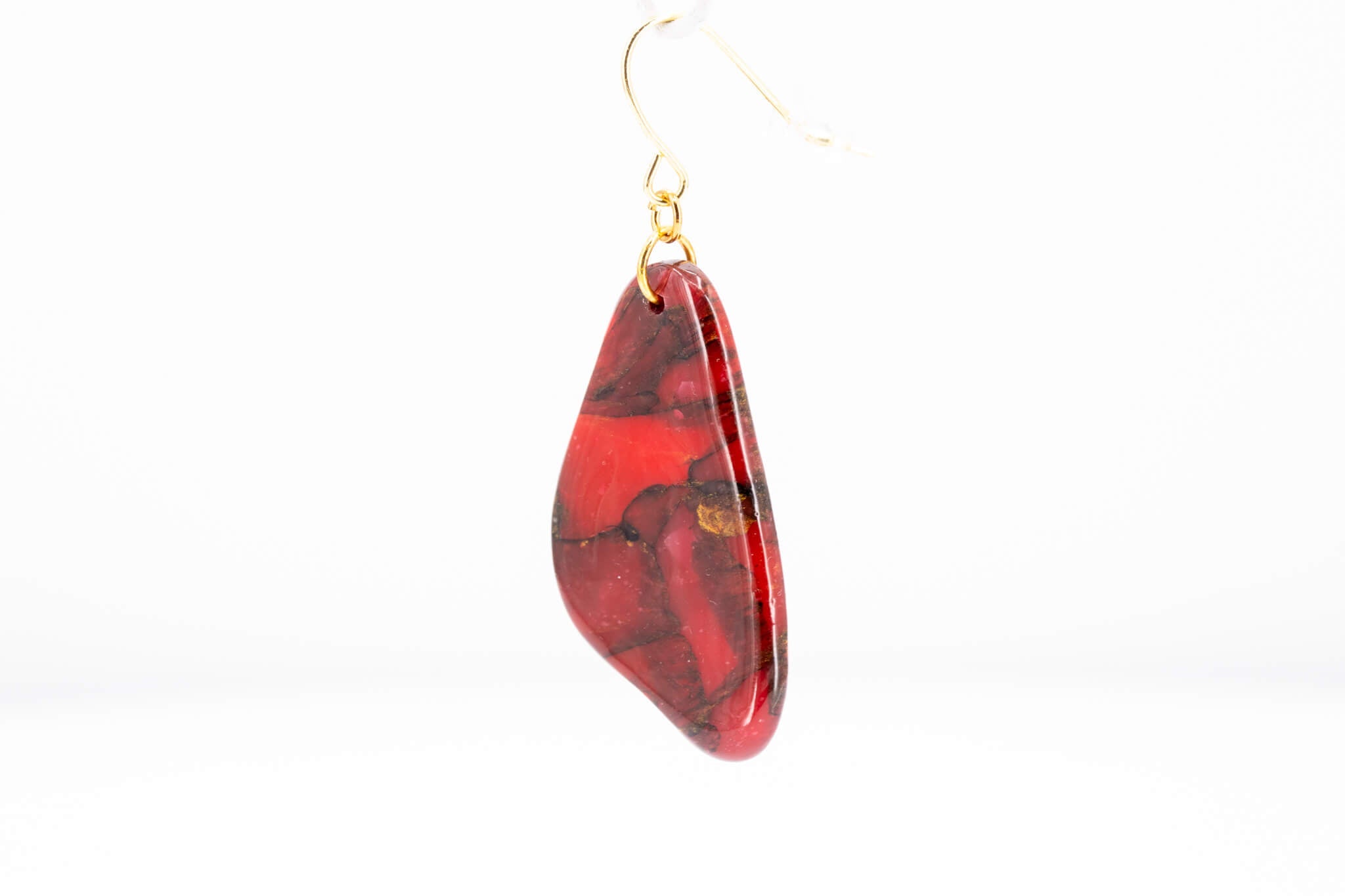 Crimson Stone Dangle Pebble Earrings - Pearl Moon Creations