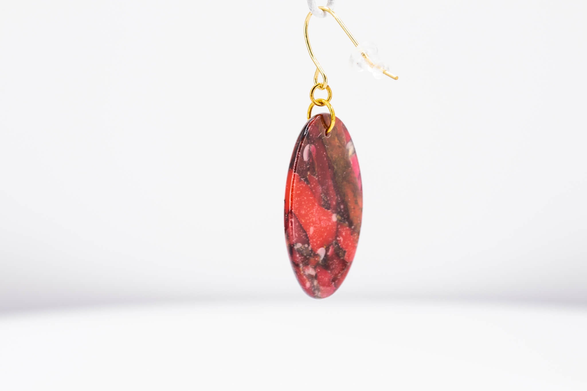 Crimson Stone Oval Earrings - Pearl Moon Creations