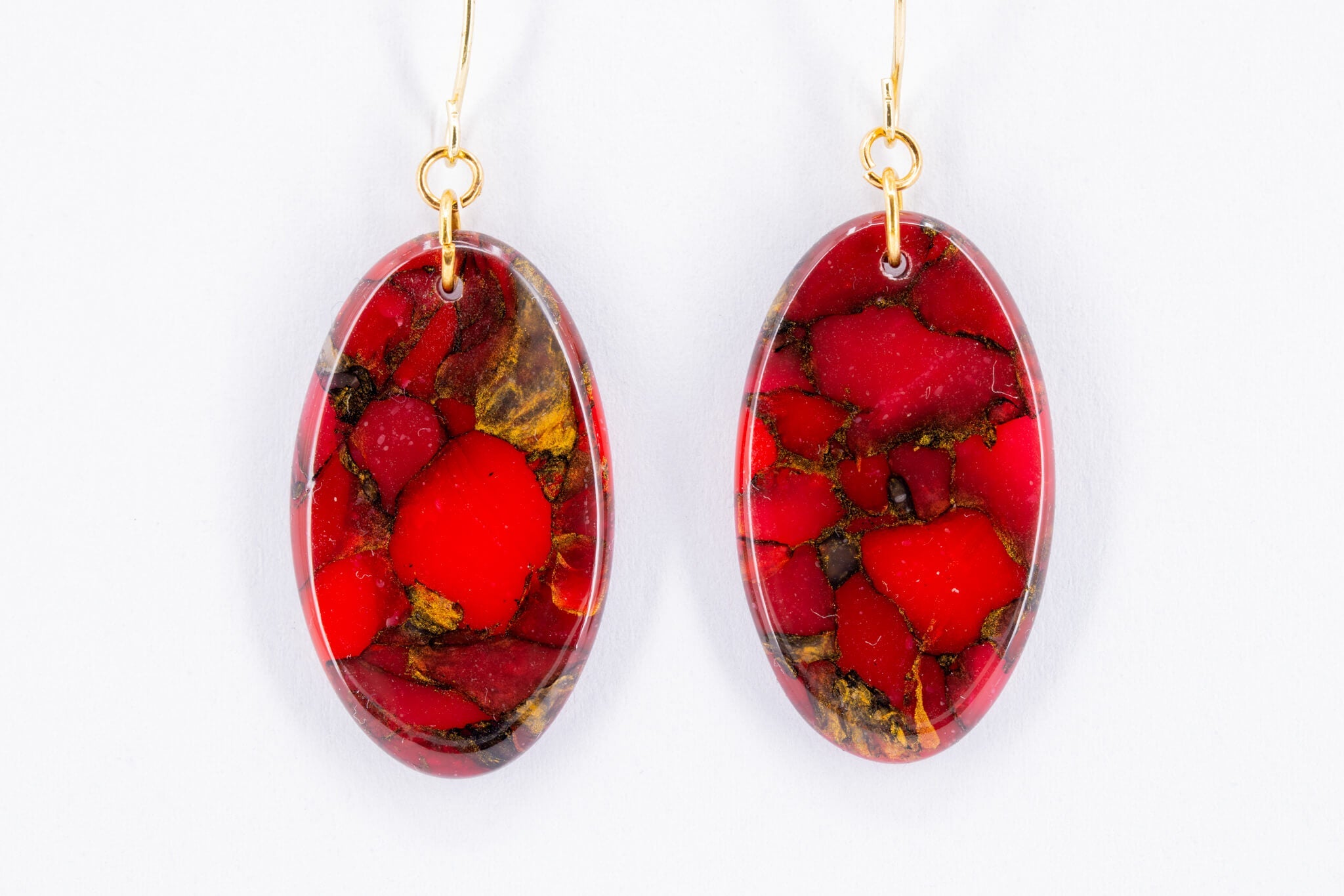 Crimson Stone Oval Earrings - Pearl Moon Creations