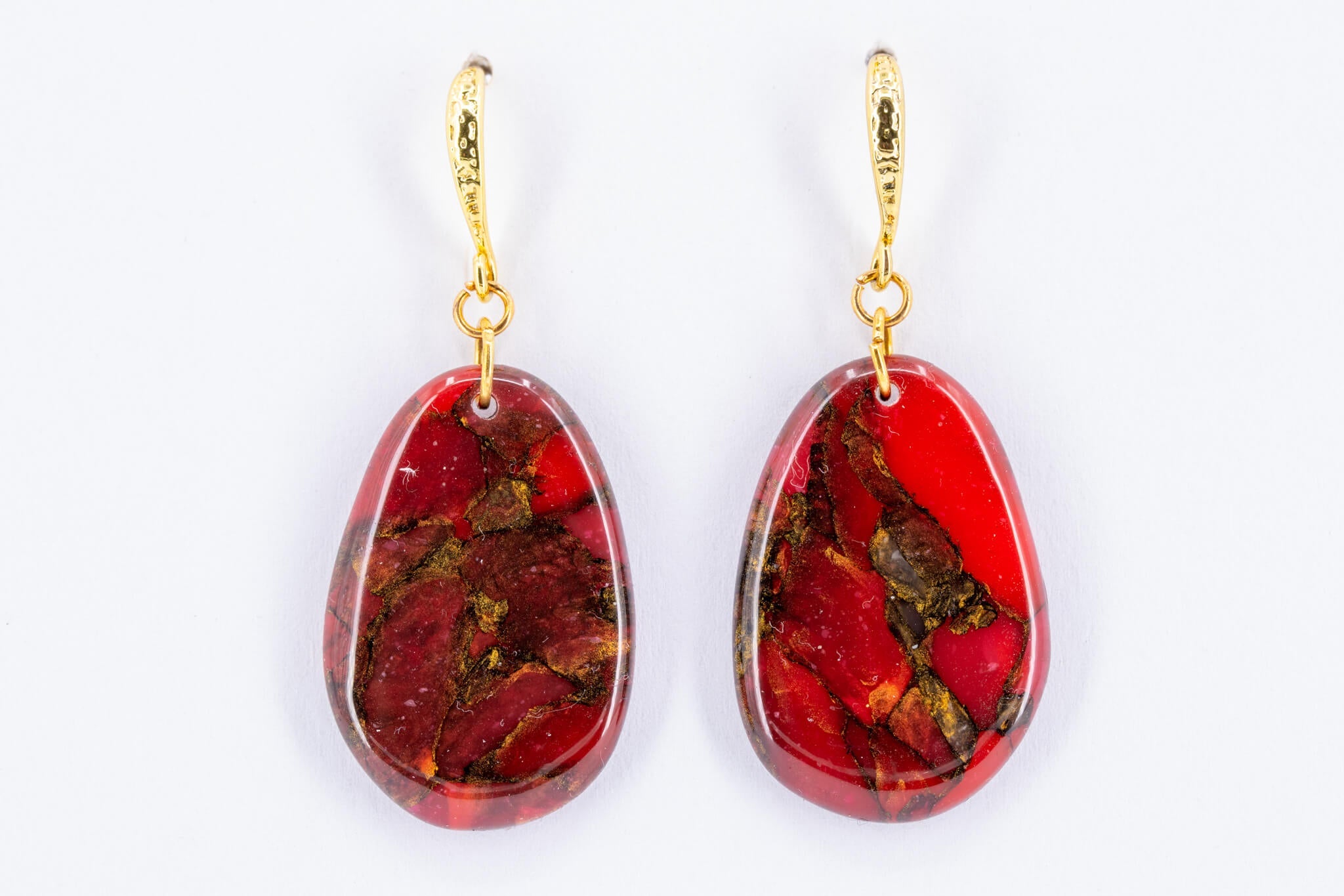 Crimson Stone Pebble Earrings - Pearl Moon Creations