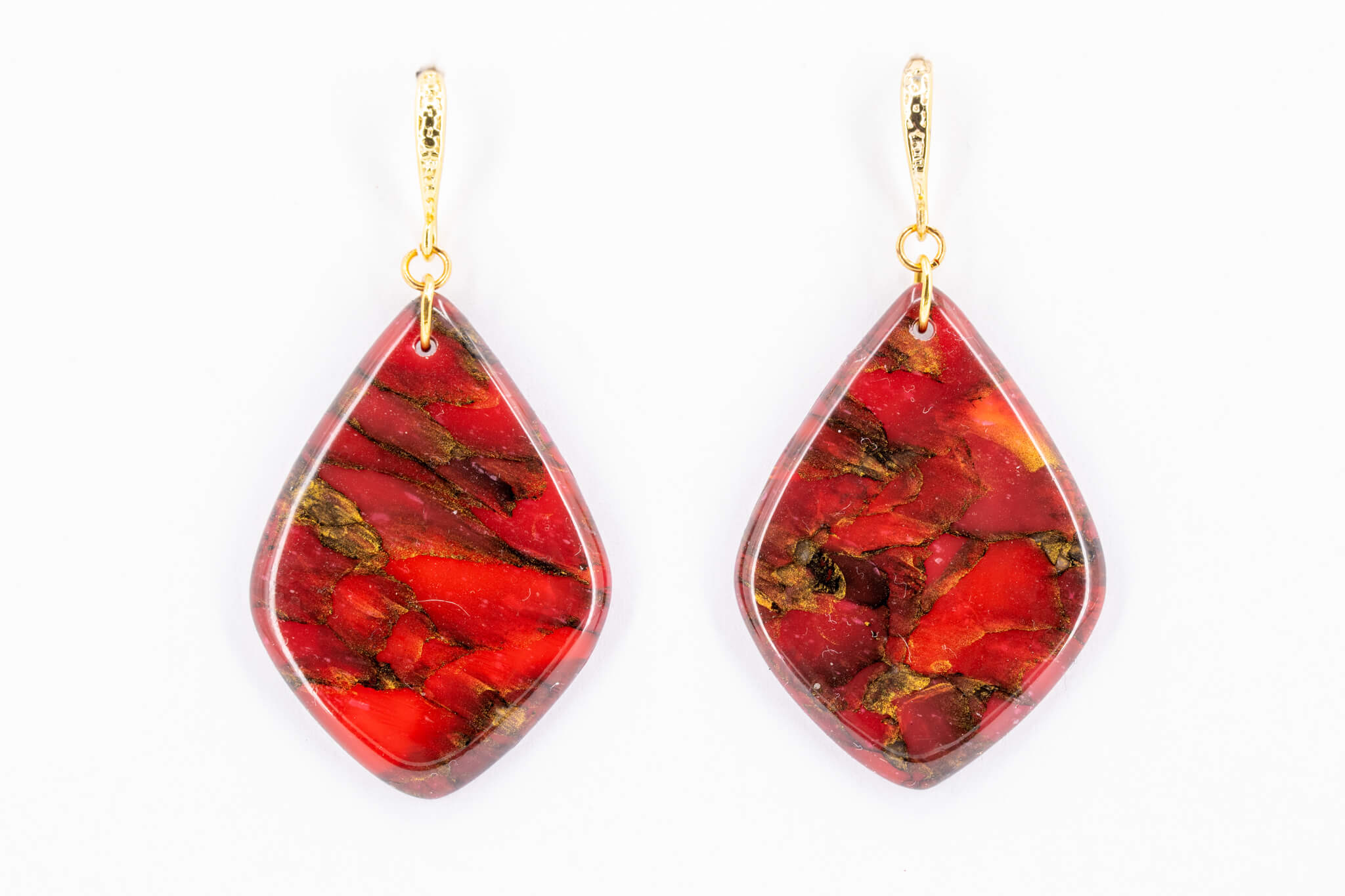 Crimson Stone Polymer Clay Earrings - Pearl Moon Creations