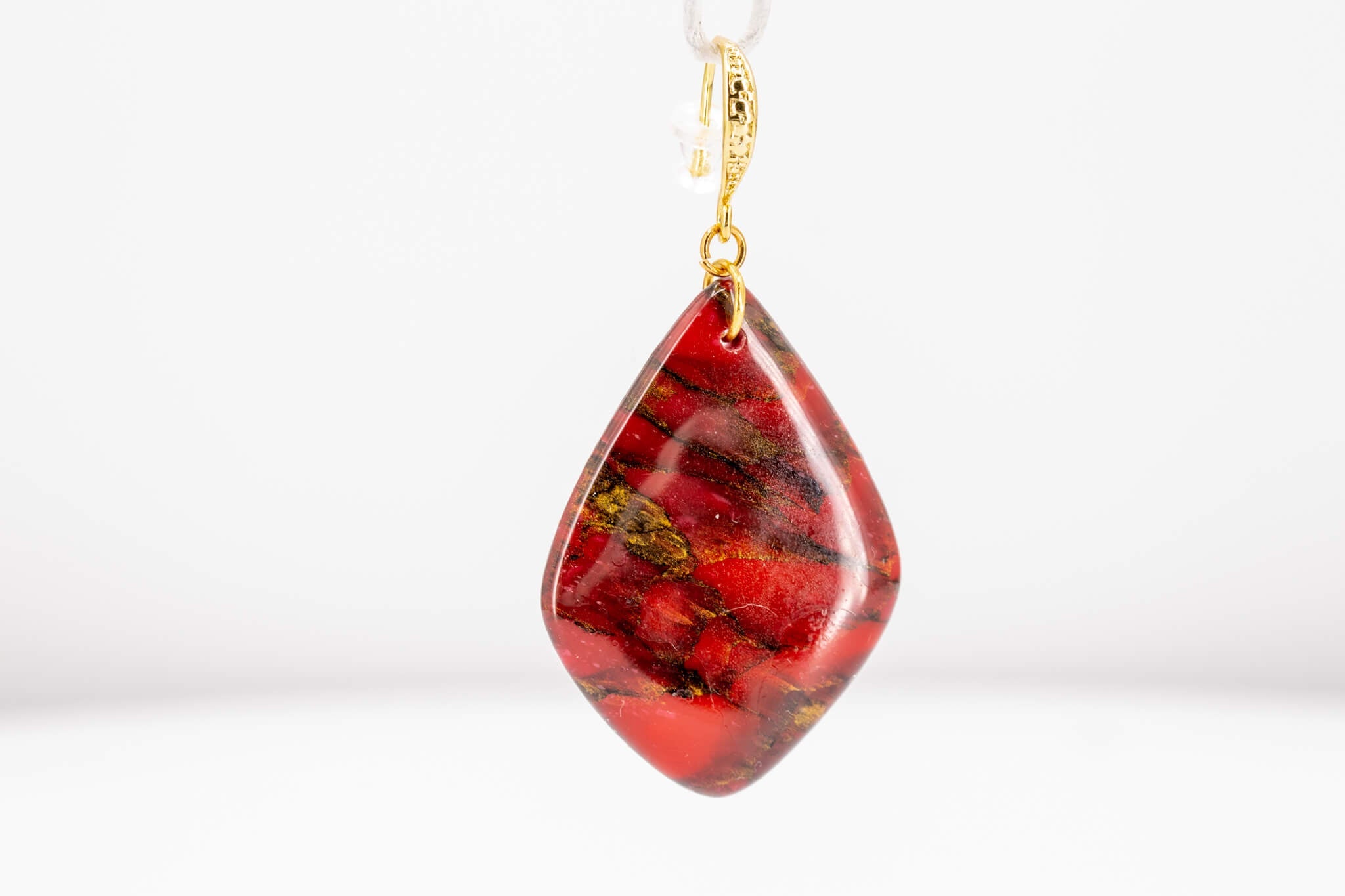 Crimson Stone Polymer Clay Earrings - Pearl Moon Creations