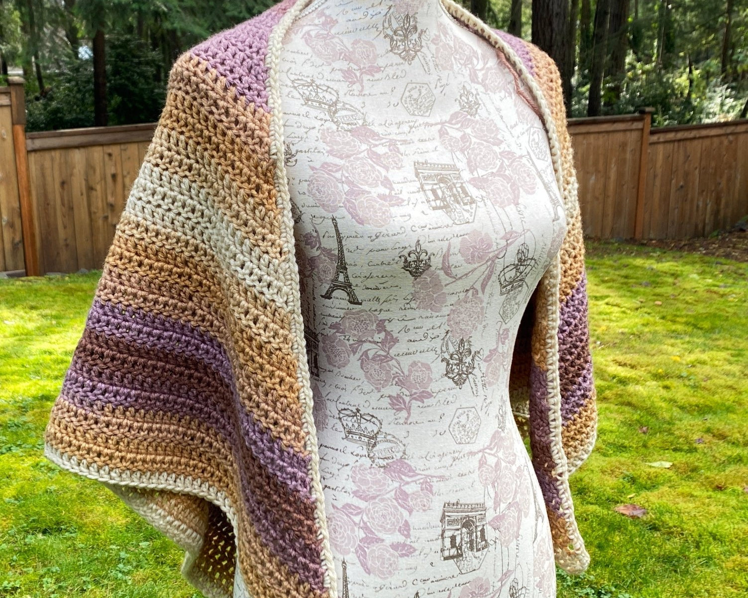 Crochet V Shawl in Seashell - Pearl Moon Creations