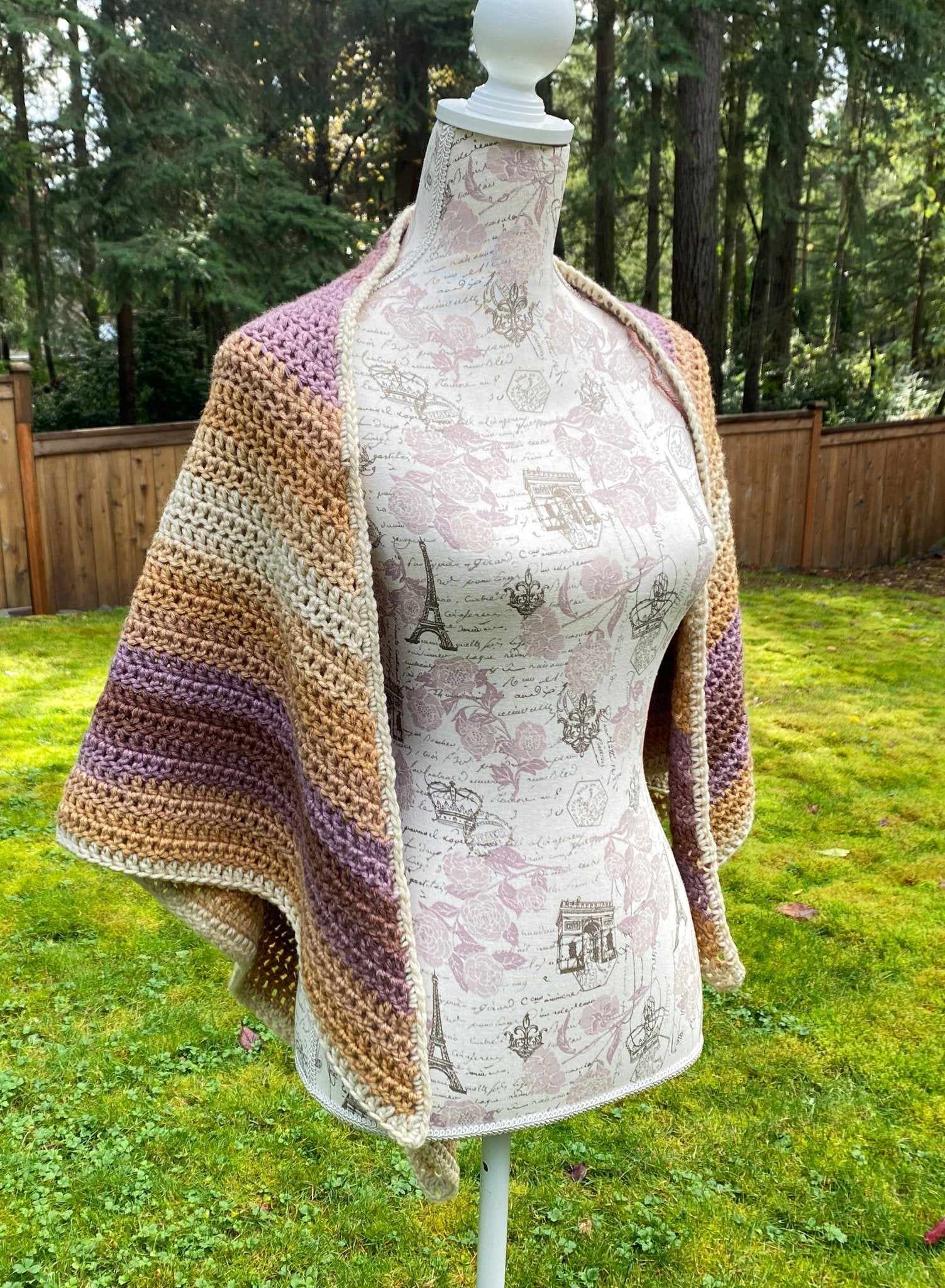 Crochet V Shawl in Seashell - Pearl Moon Creations