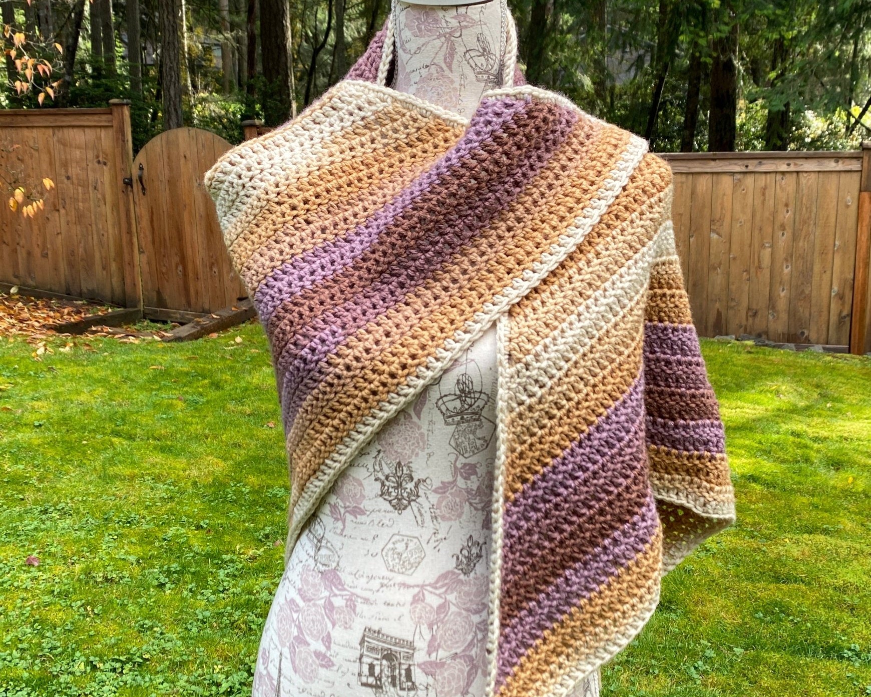 Crochet V Shawl in Seashell - Pearl Moon Creations