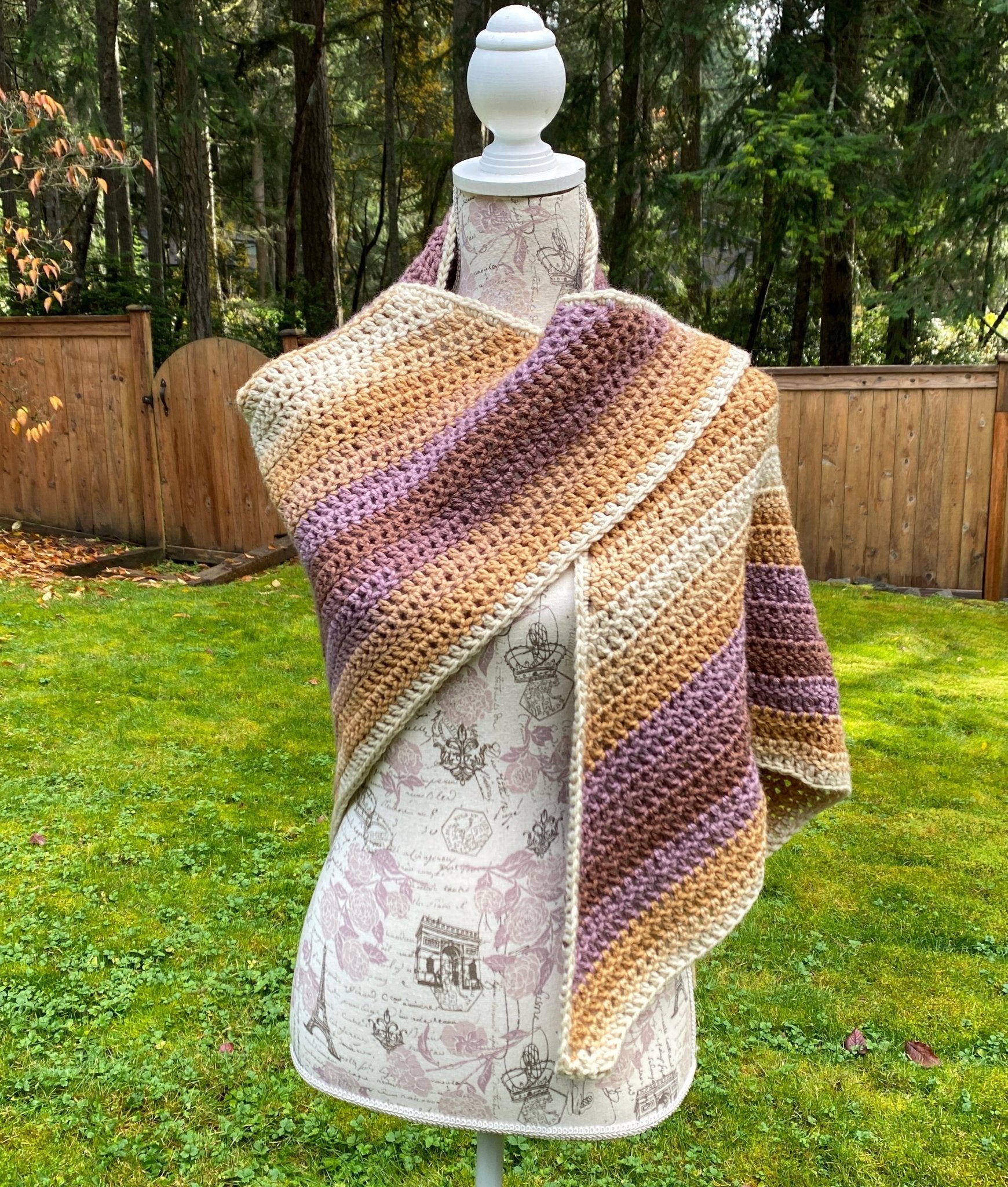 Crochet V Shawl in Seashell - Pearl Moon Creations