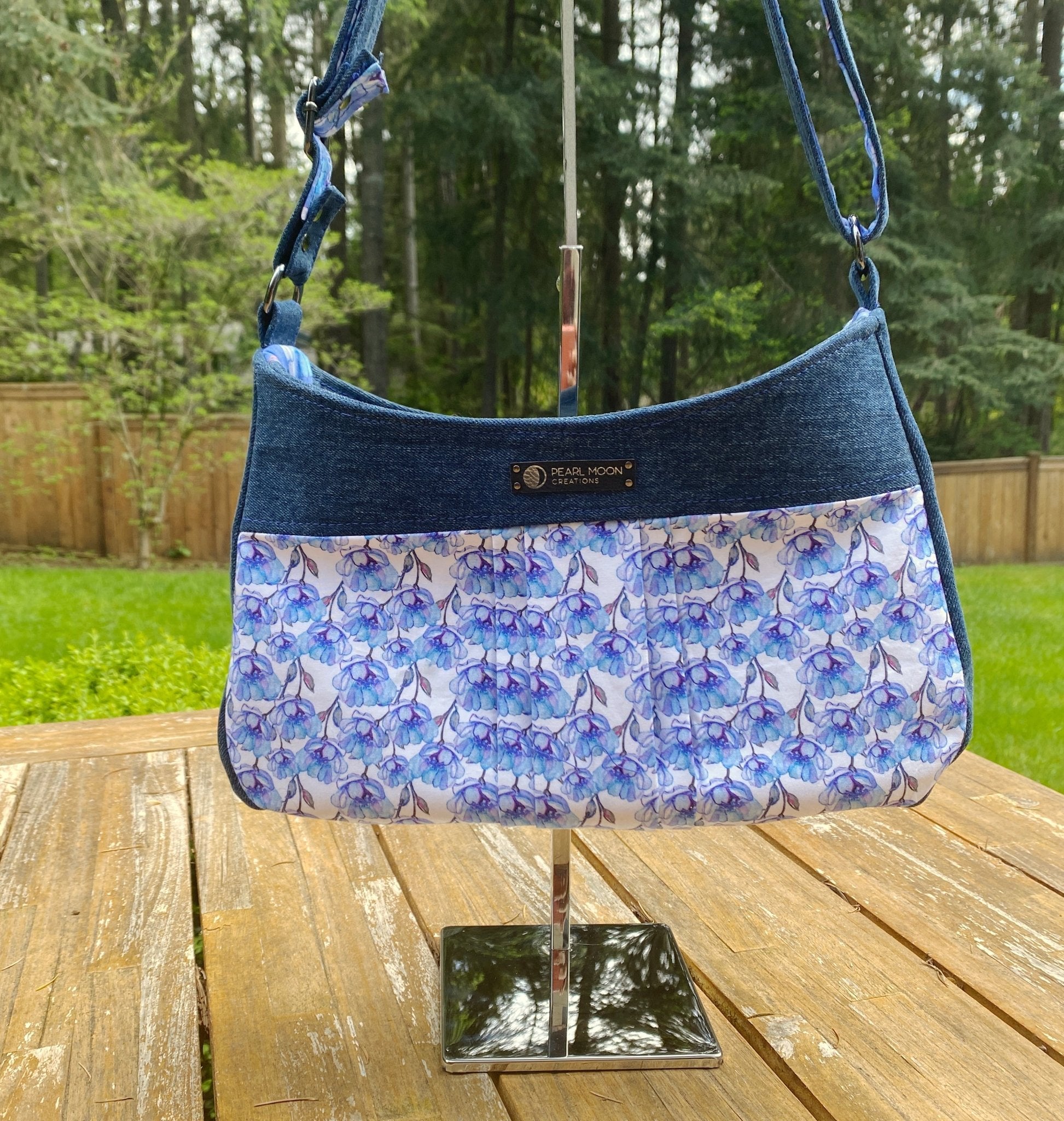 Custom Floral Denim Raelyn Shoulder Bag - Pearl Moon Creations