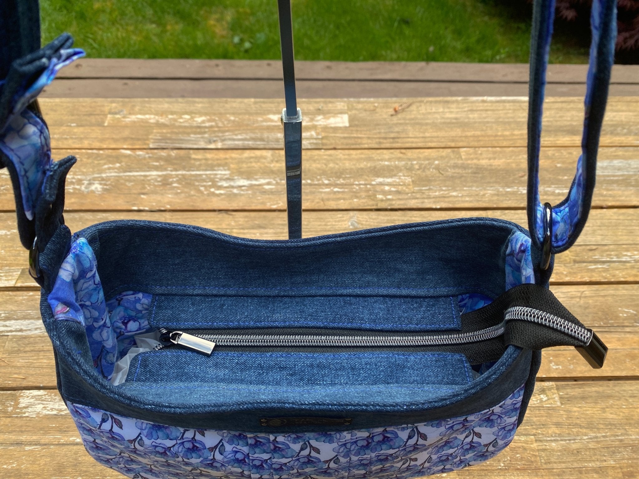 Custom Floral Denim Raelyn Shoulder Bag - Pearl Moon Creations