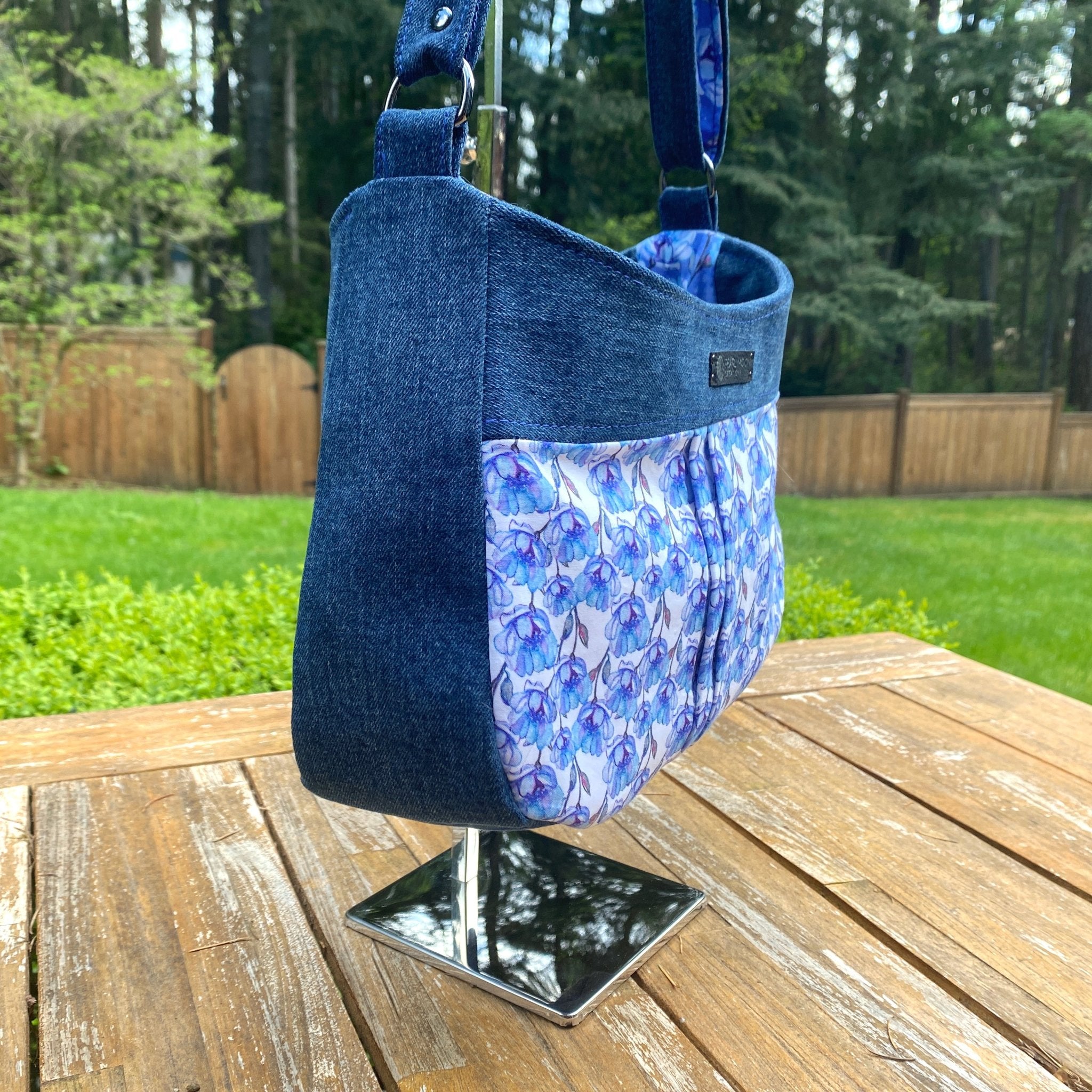 Custom Floral Denim Raelyn Shoulder Bag - Pearl Moon Creations
