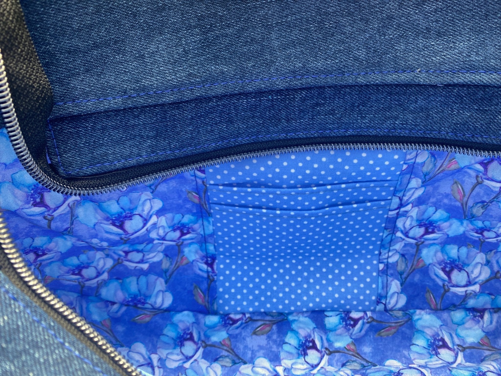 Custom Floral Denim Raelyn Shoulder Bag - Pearl Moon Creations