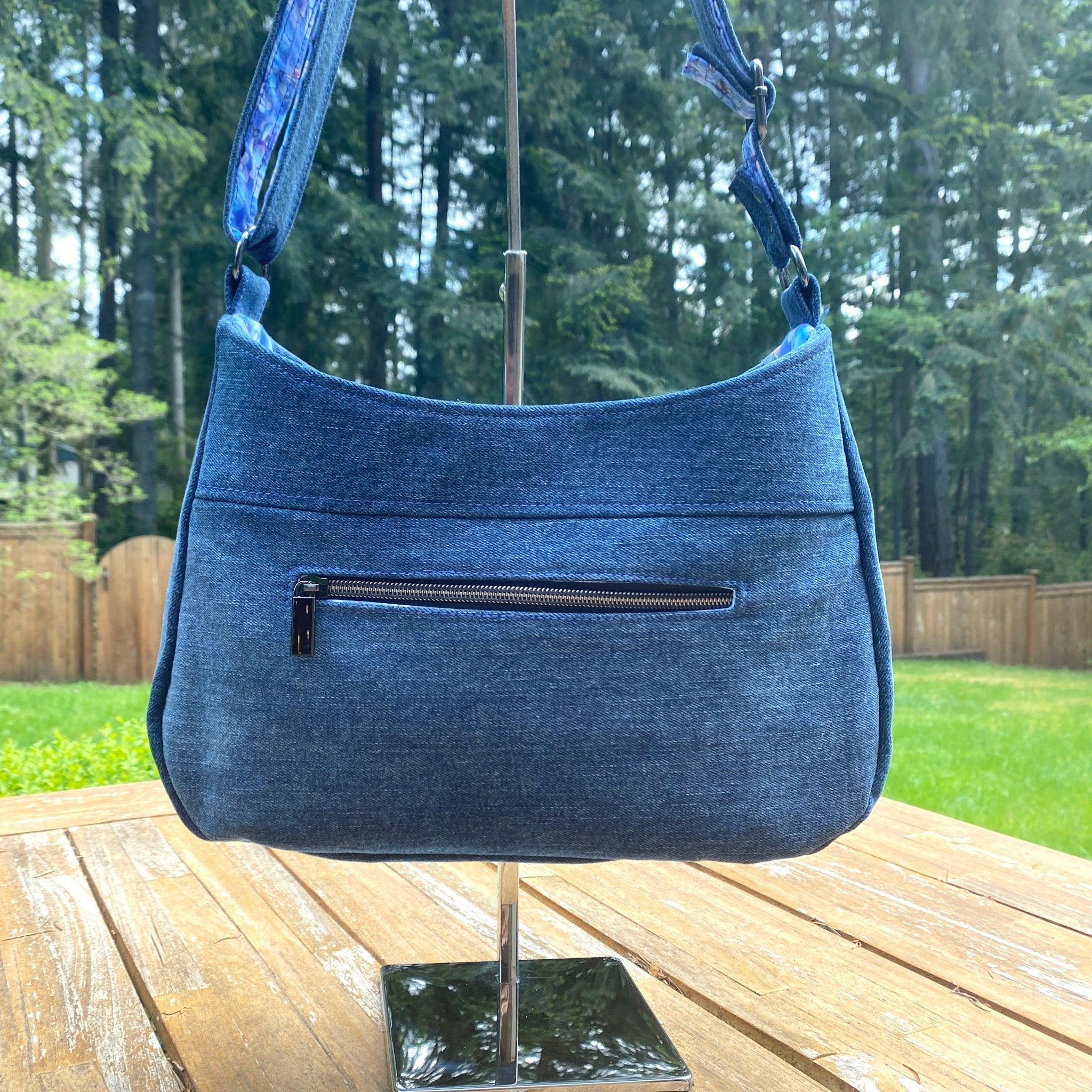 Custom Floral Denim Raelyn Shoulder Bag - Pearl Moon Creations