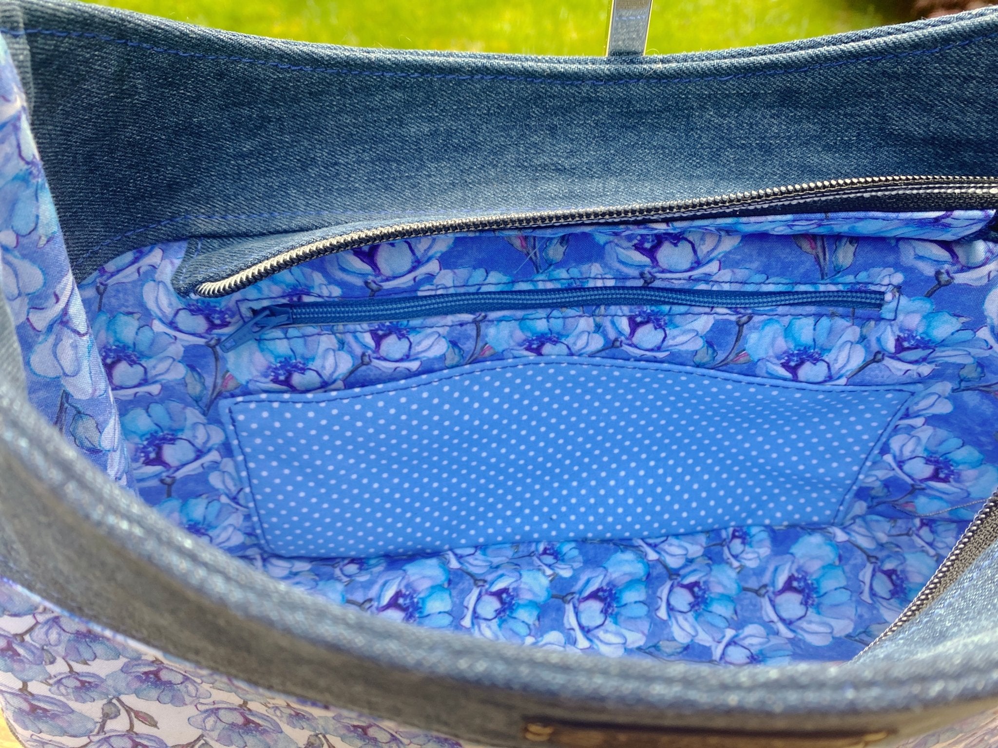 Custom Floral Denim Raelyn Shoulder Bag - Pearl Moon Creations