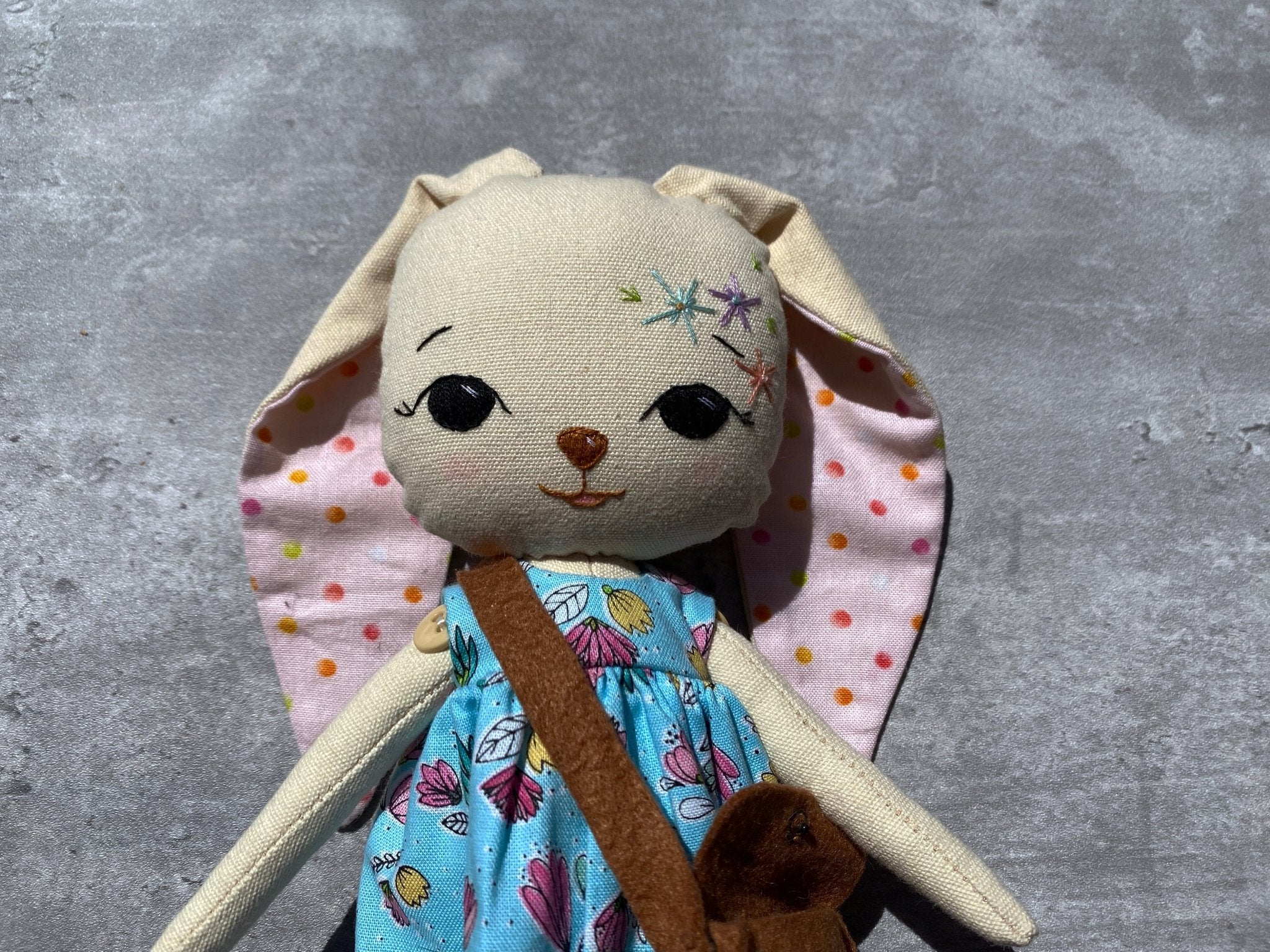 Embroidered Rabbit Doll - Pearl Moon Creations
