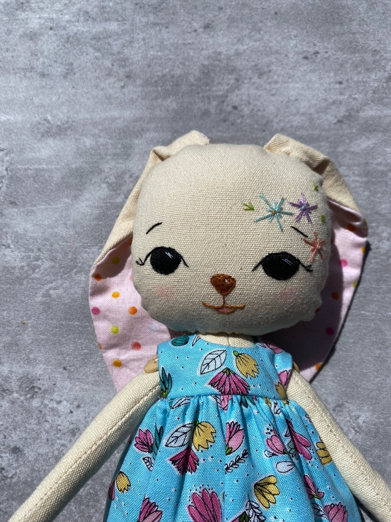Embroidered Rabbit Doll - Pearl Moon Creations