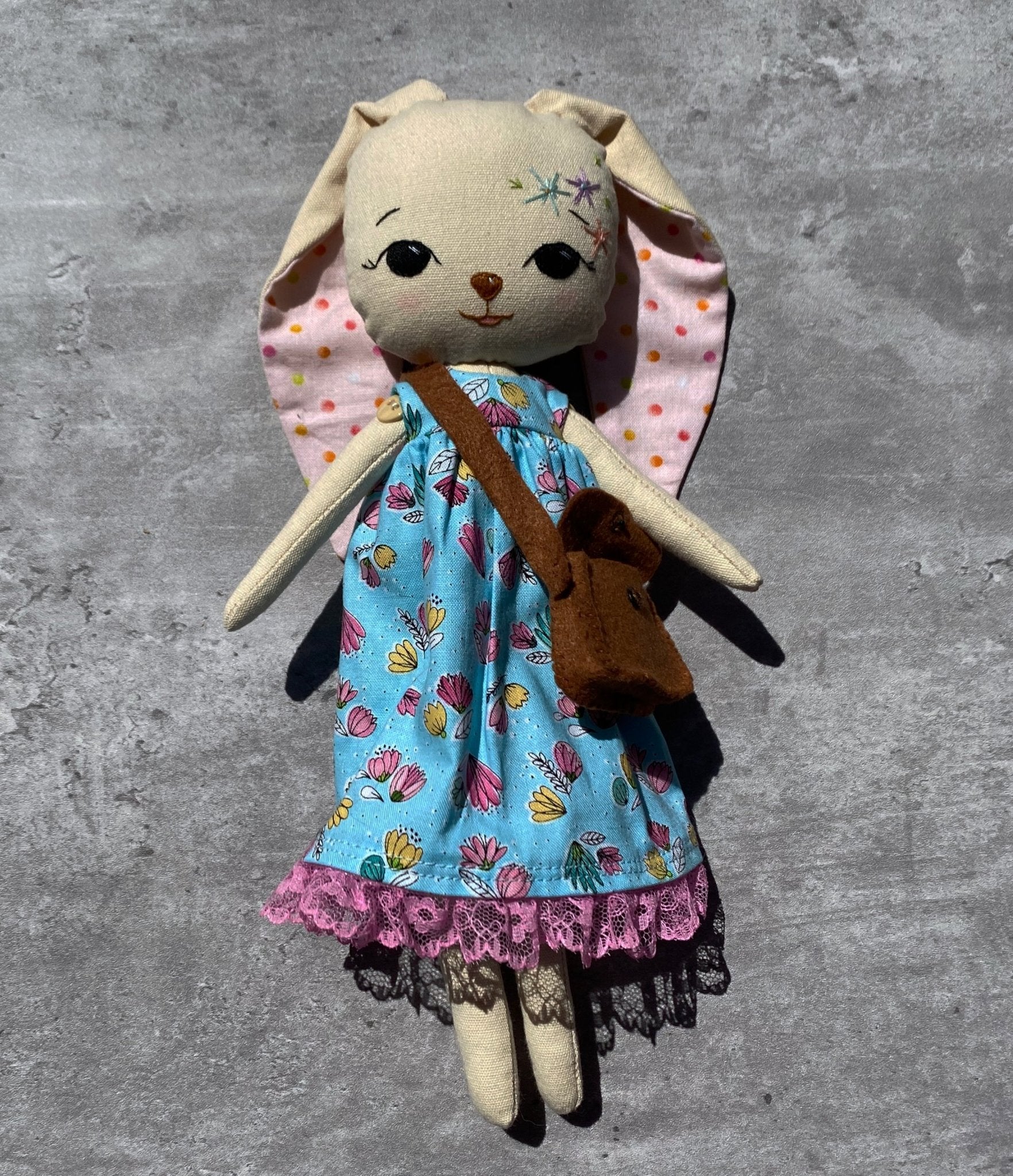 Embroidered Rabbit Doll - Pearl Moon Creations