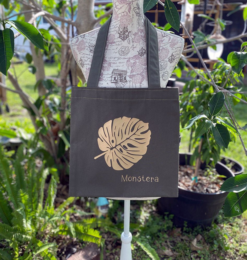 Green Canvas Monstera Tote - Pearl Moon Creations