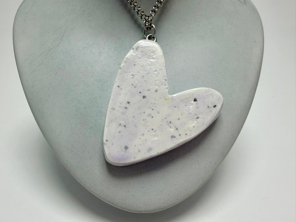 Lavender Heart Clay Pendant Necklace - Pearl Moon Creations