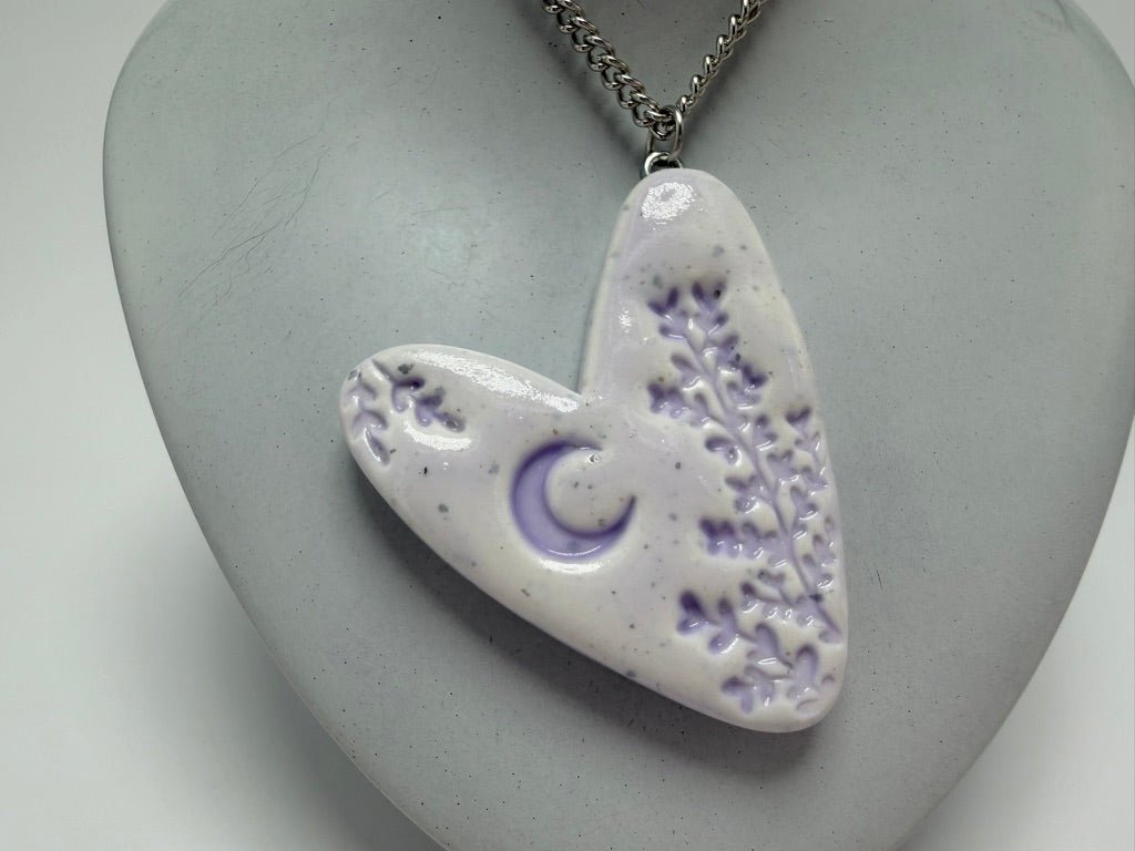 Lavender Heart Clay Pendant Necklace - Pearl Moon Creations