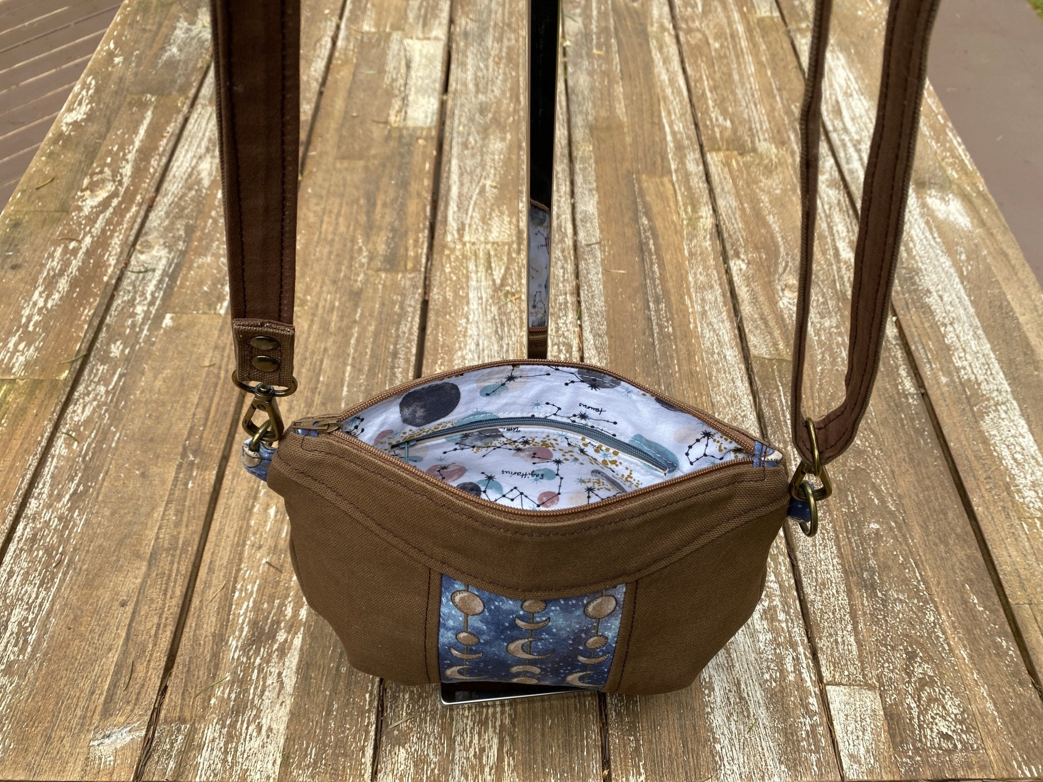 Moon Phases Brown Mini Crossbody Bag - Pearl Moon Creations