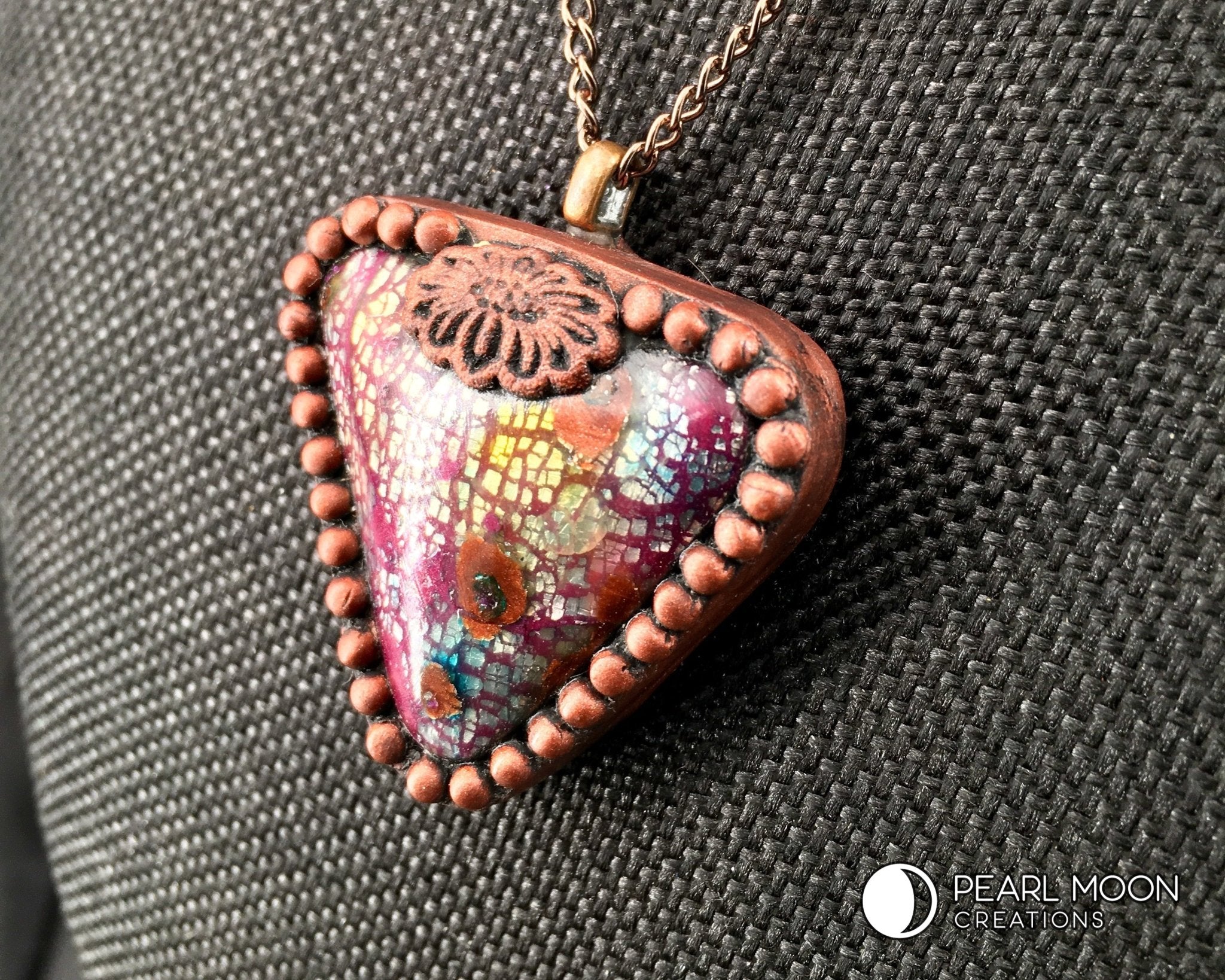 OOAK Burgundy Triangle Clay Necklace - Pearl Moon Creations