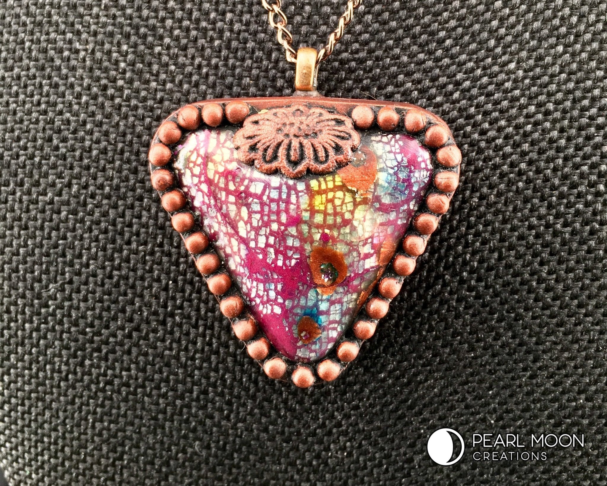 OOAK Burgundy Triangle Clay Necklace - Pearl Moon Creations