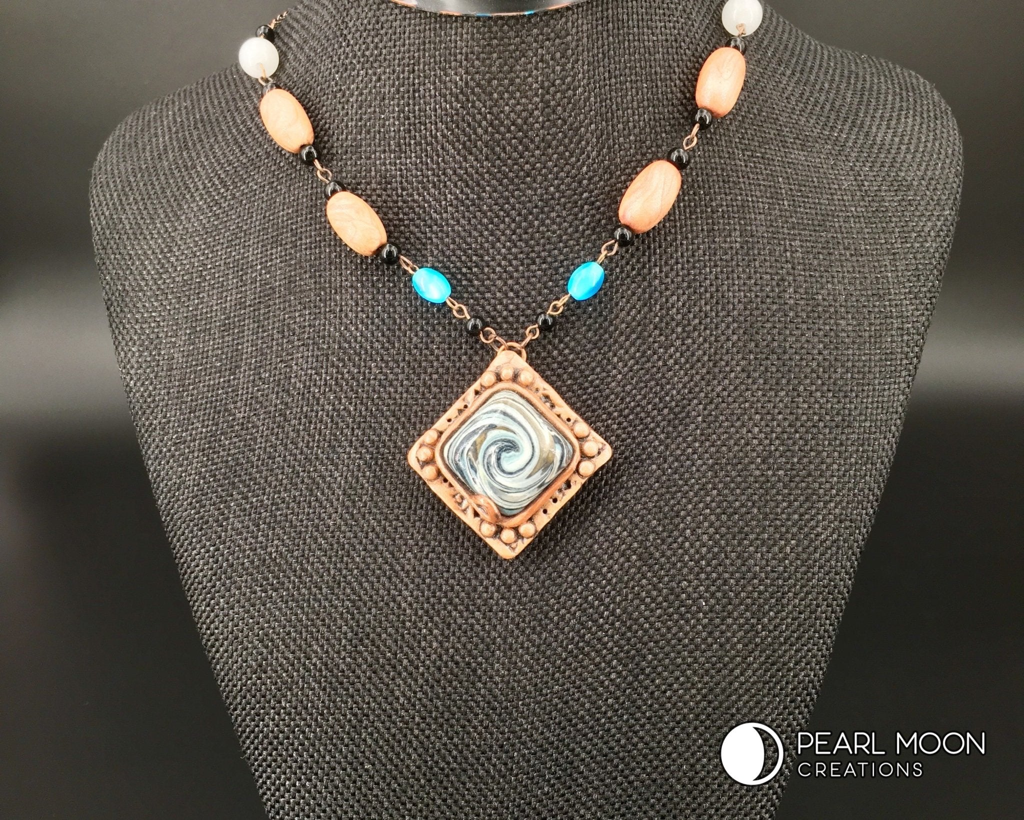 OOAK Swirl Pendant Beaded Necklace - Pearl Moon Creations
