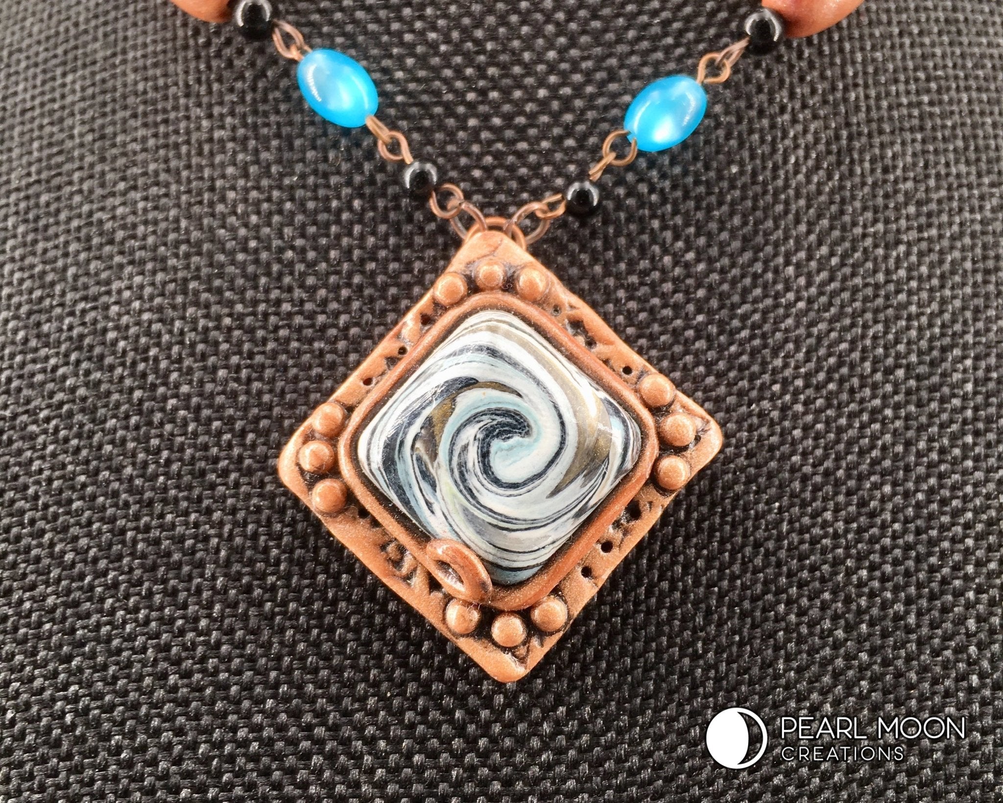 OOAK Swirl Pendant Beaded Necklace - Pearl Moon Creations