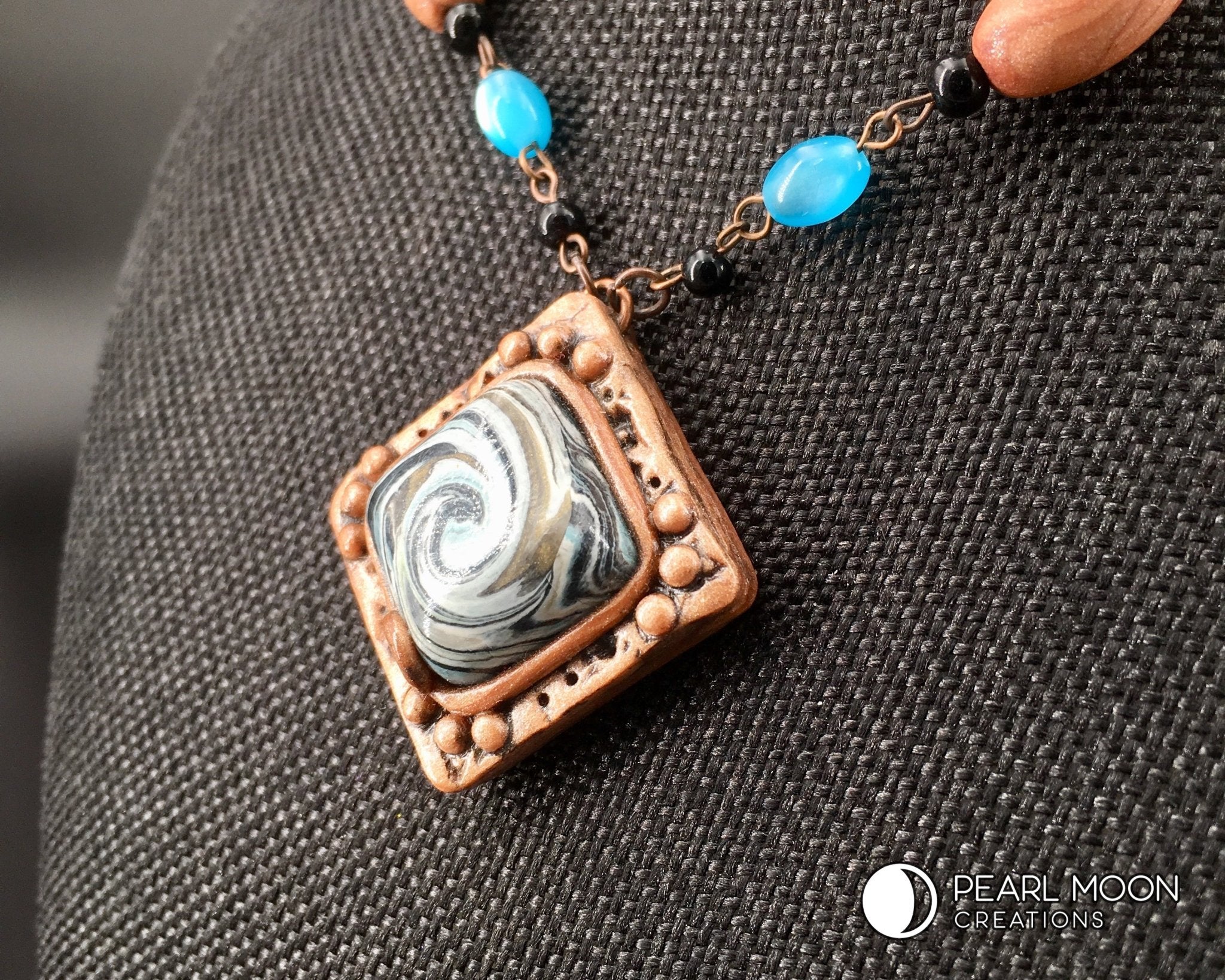 OOAK Swirl Pendant Beaded Necklace - Pearl Moon Creations