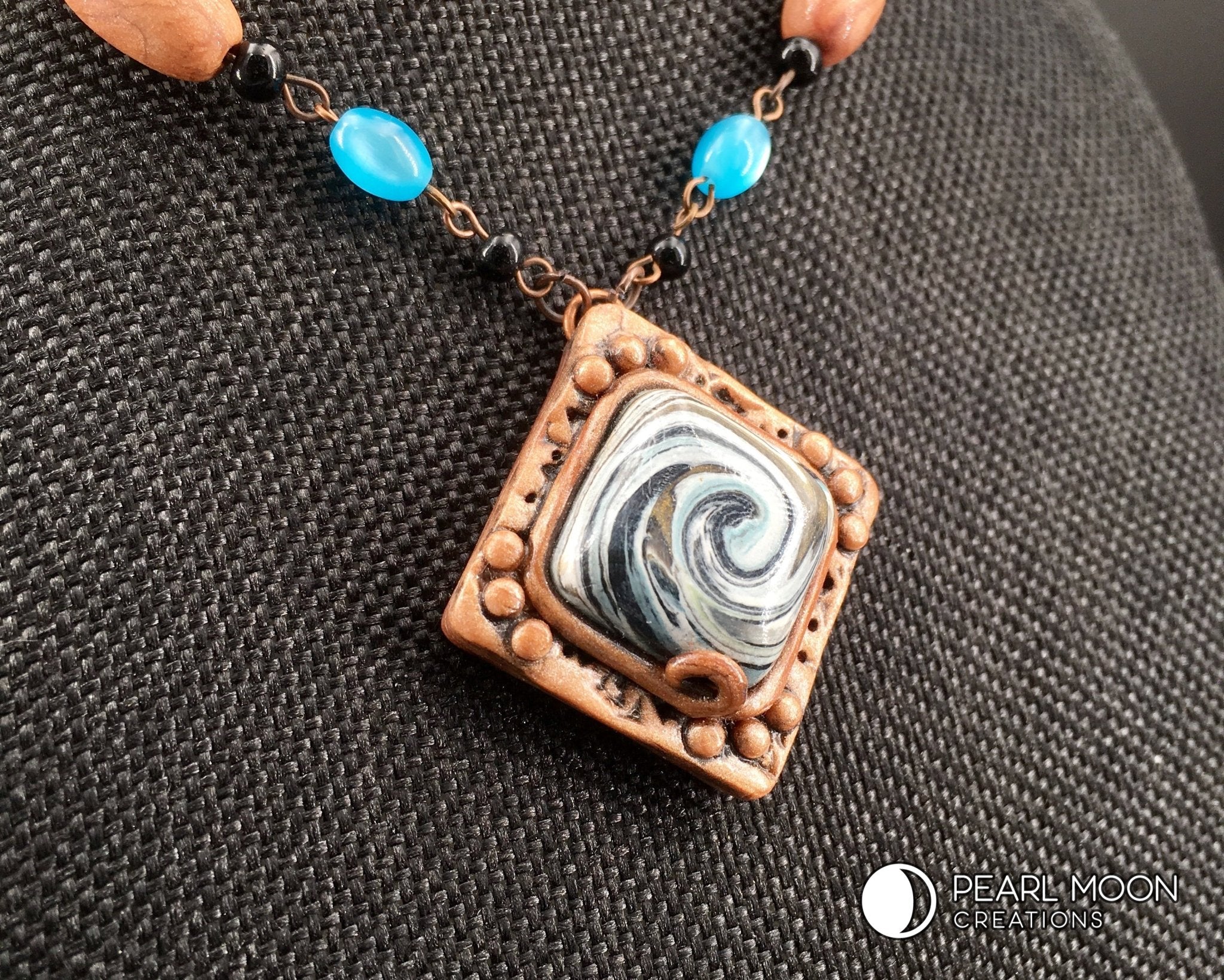 OOAK Swirl Pendant Beaded Necklace - Pearl Moon Creations